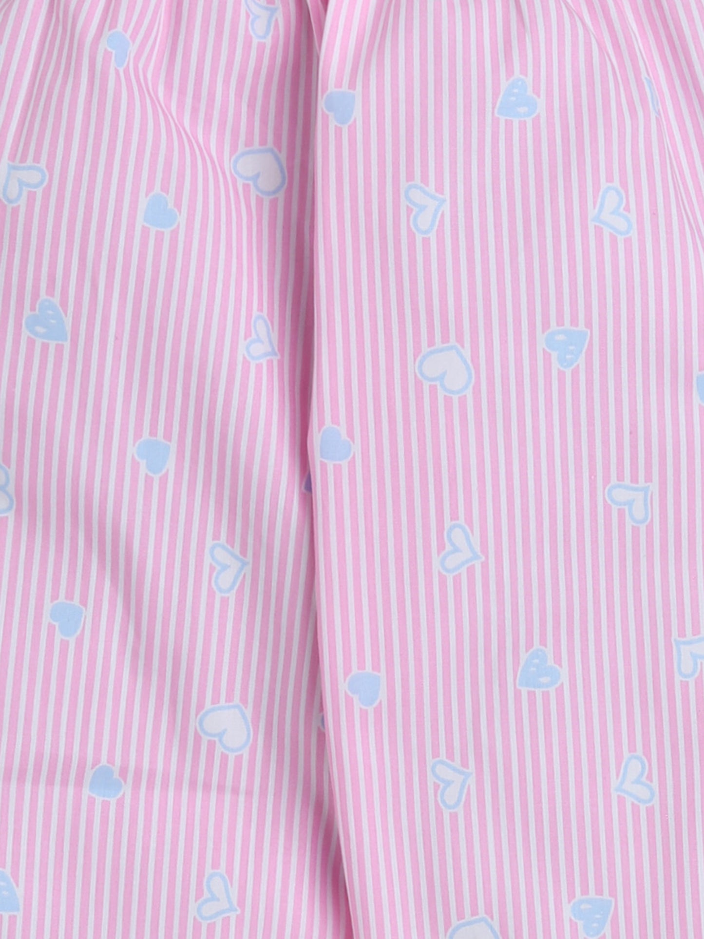 Full Sleeves Cute Heart Printed Lounge Wear Night Suit Set For Kids Pink