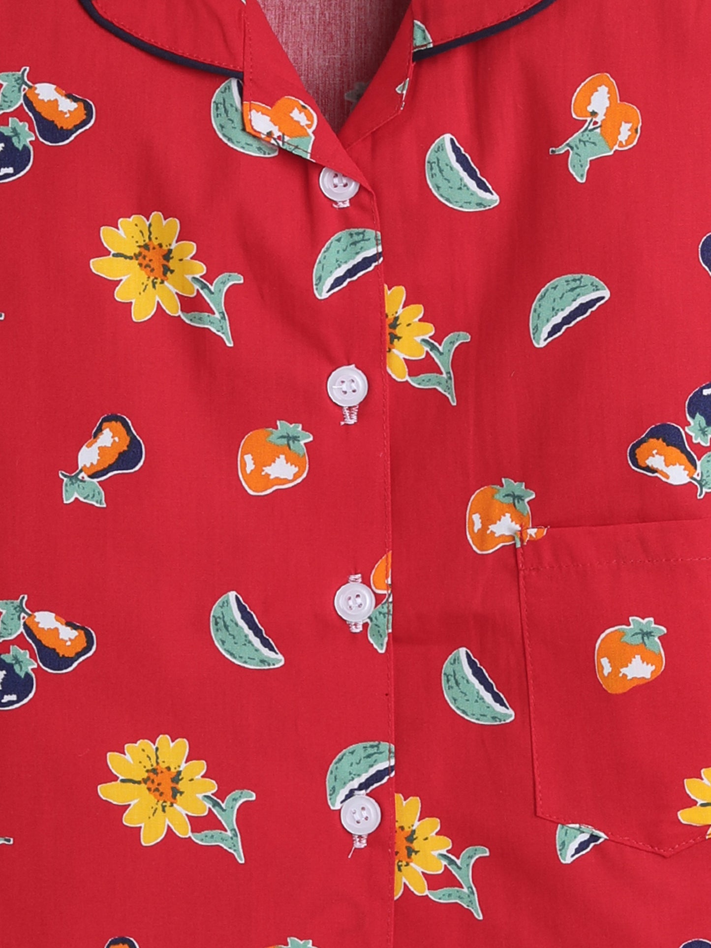 Cute Fruits Printed Full Sleeves Lounge Wear Night Suit Set For Kids