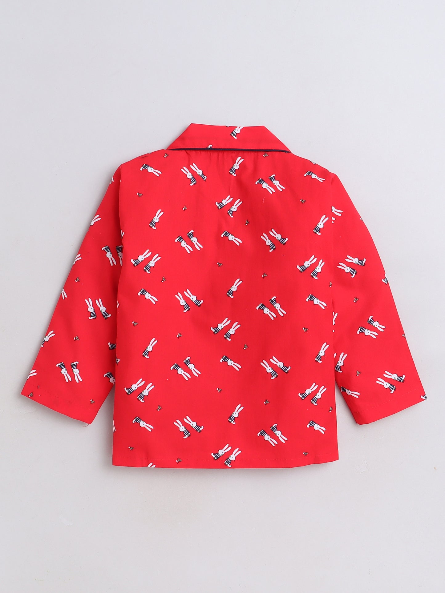 Cute Bunny Printed Full Sleeves Lounge Wear Night Suit Set For Kids Red