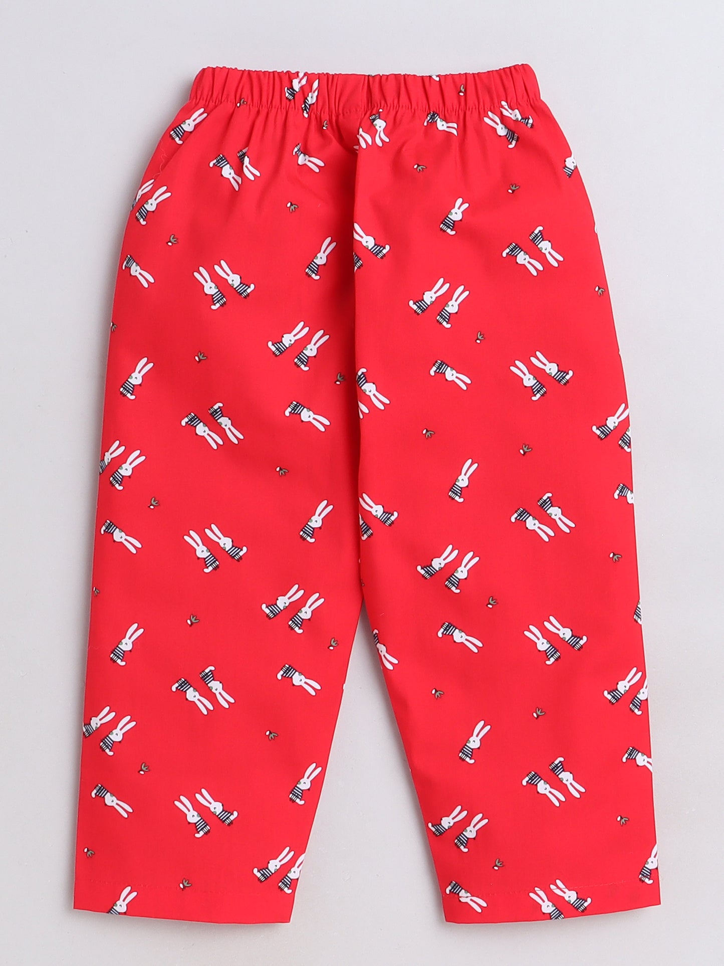 Cute Bunny Printed Full Sleeves Lounge Wear Night Suit Set For Kids Red