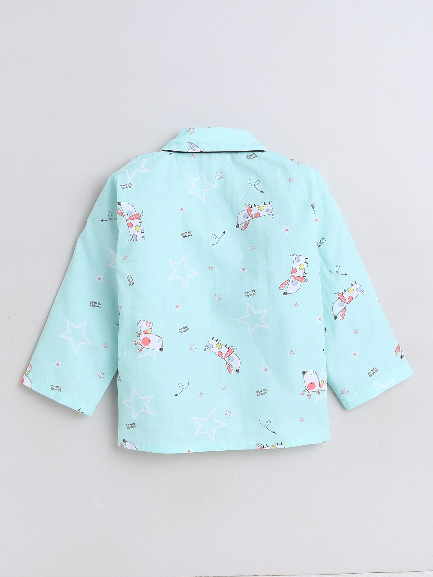 Cute Dog Printed Full Sleeves Lounge Wear Night Suit Set For Kids Blue