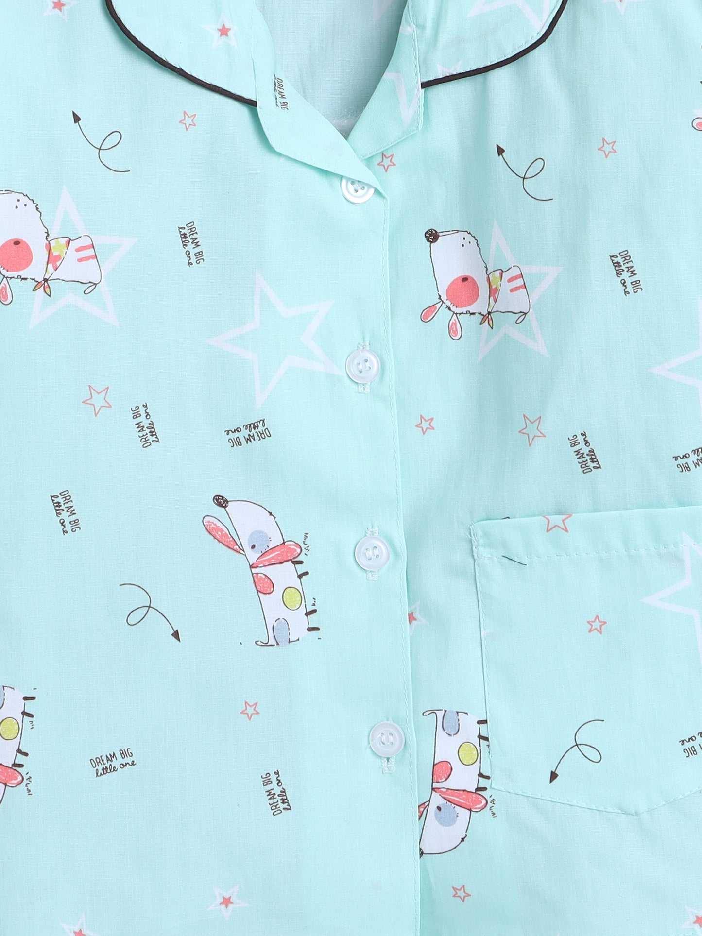 Cute Dog Printed Full Sleeves Lounge Wear Night Suit Set For Kids Blue