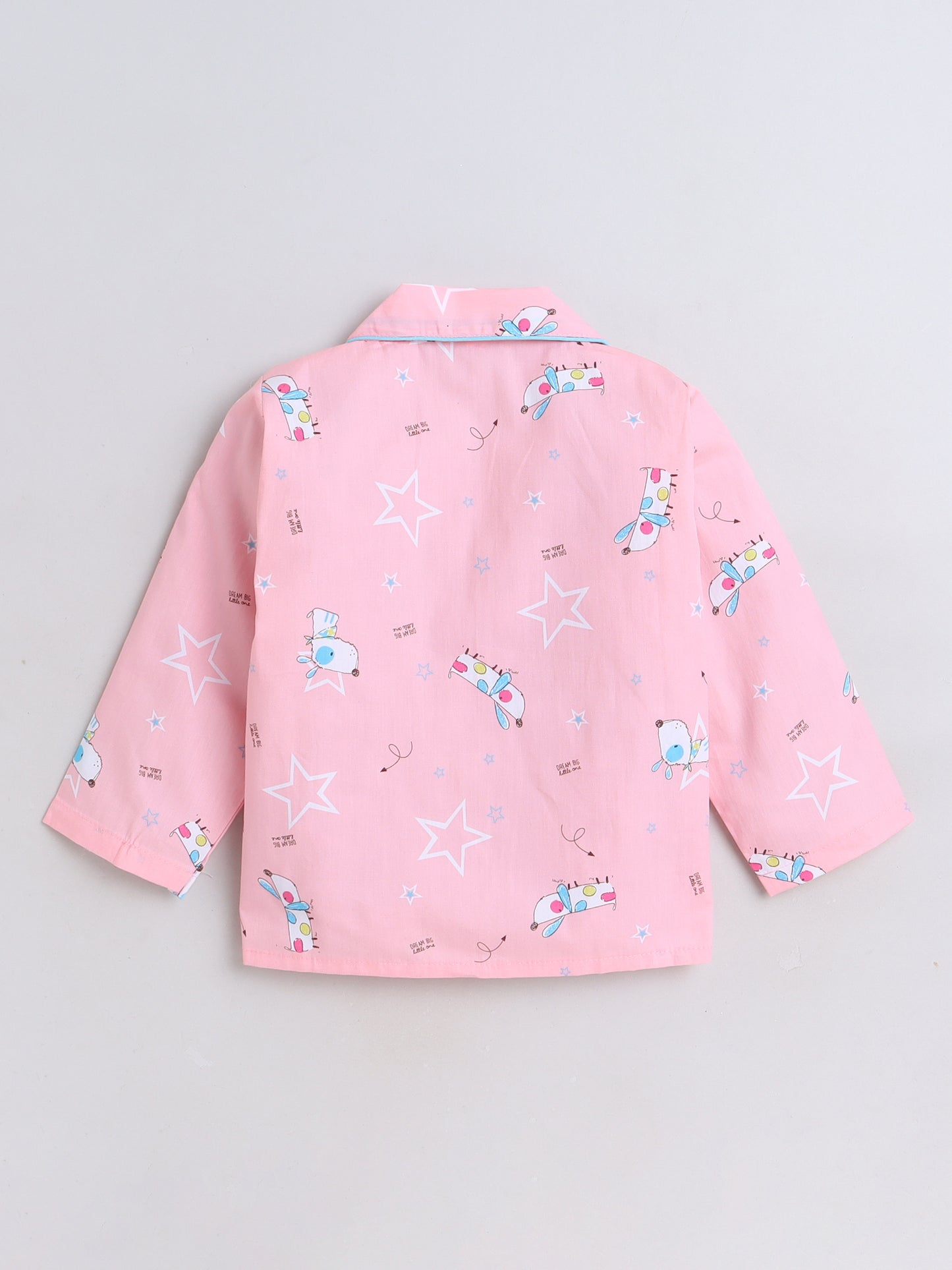 Cute Dog Printed Full Sleeves Lounge Wear Night Suit Set For Kids Pink