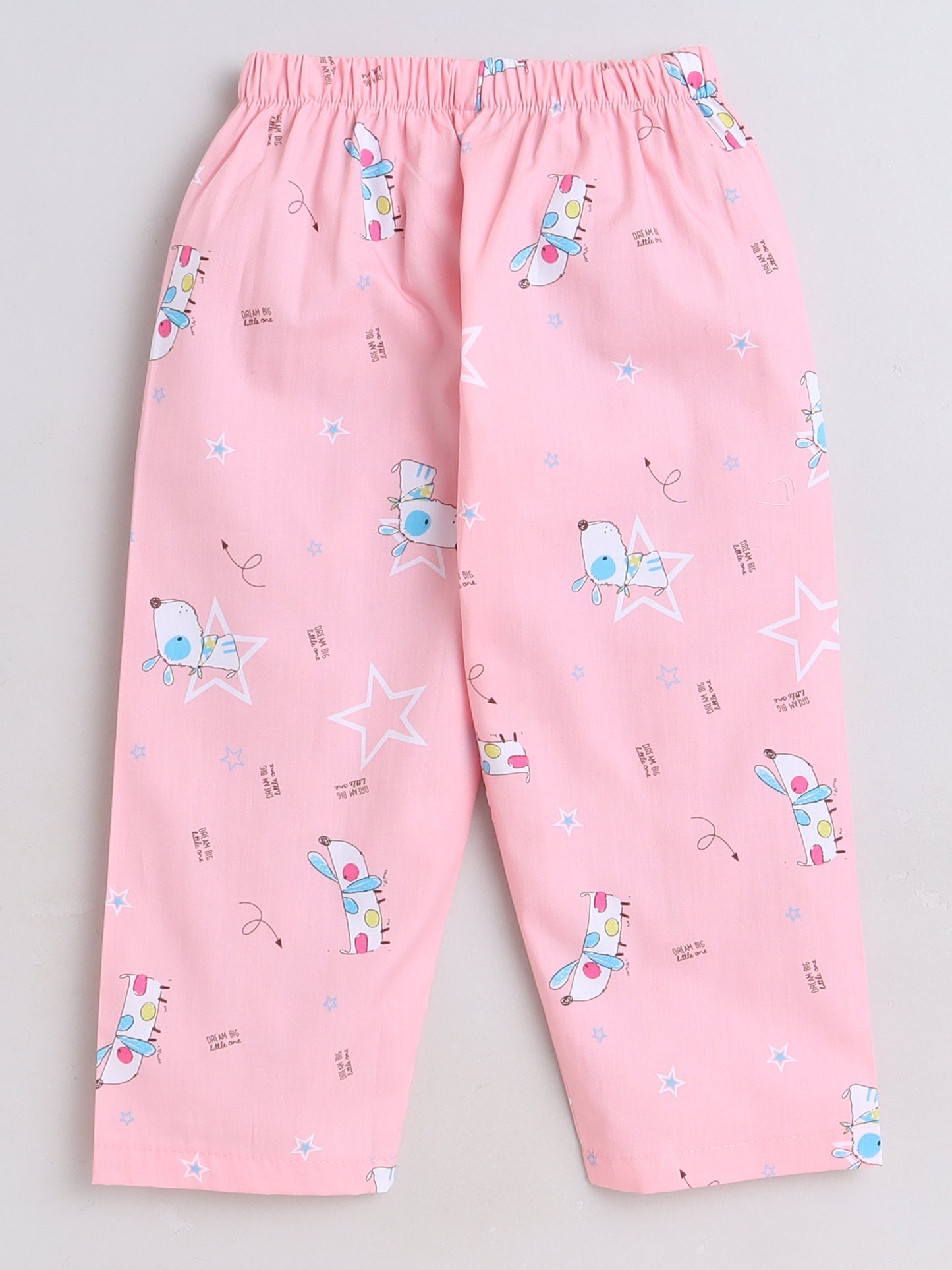 Cute Dog Printed Full Sleeves Lounge Wear Night Suit Set For Kids Pink