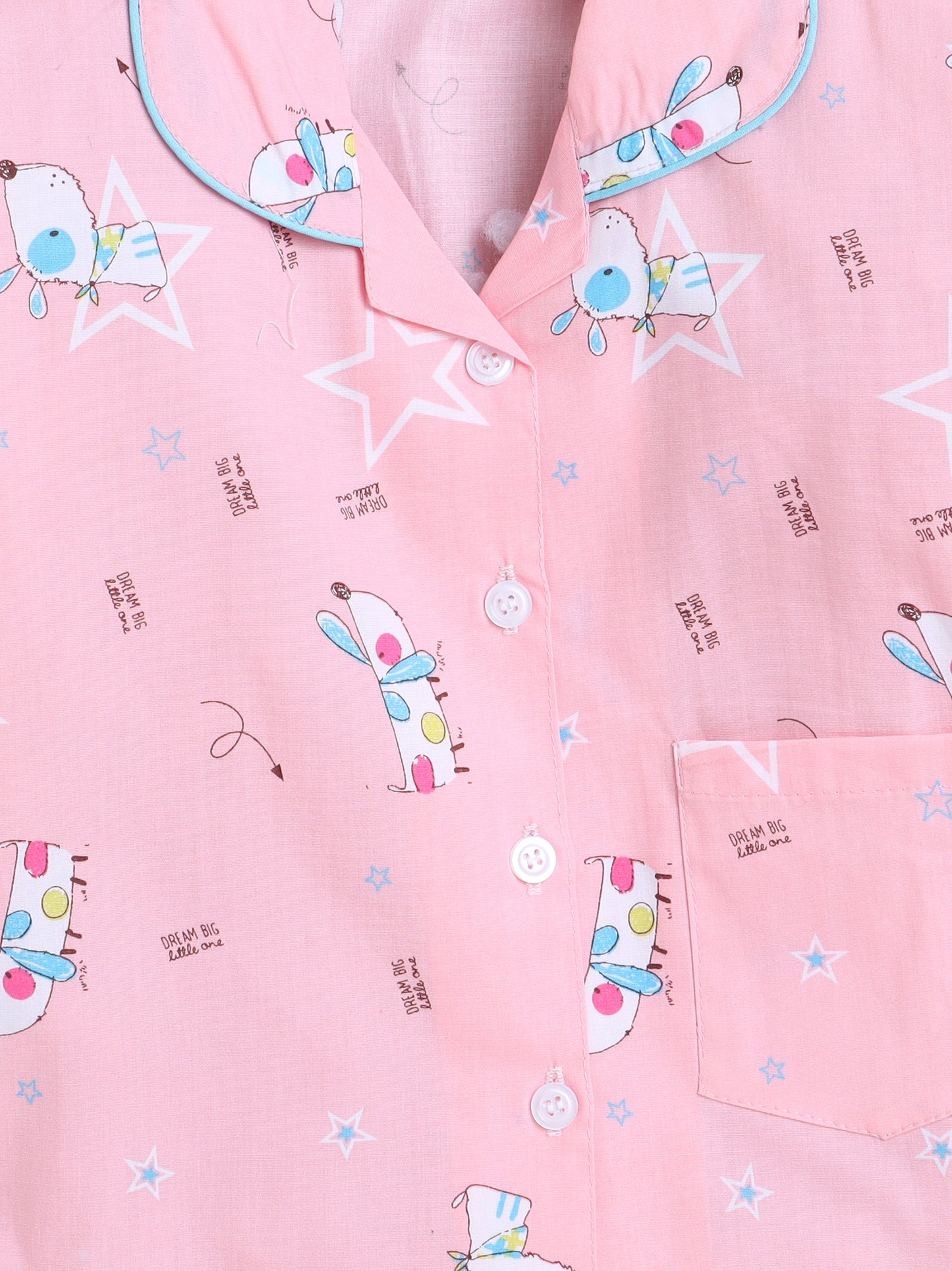 Cute Dog Printed Full Sleeves Lounge Wear Night Suit Set For Kids Pink