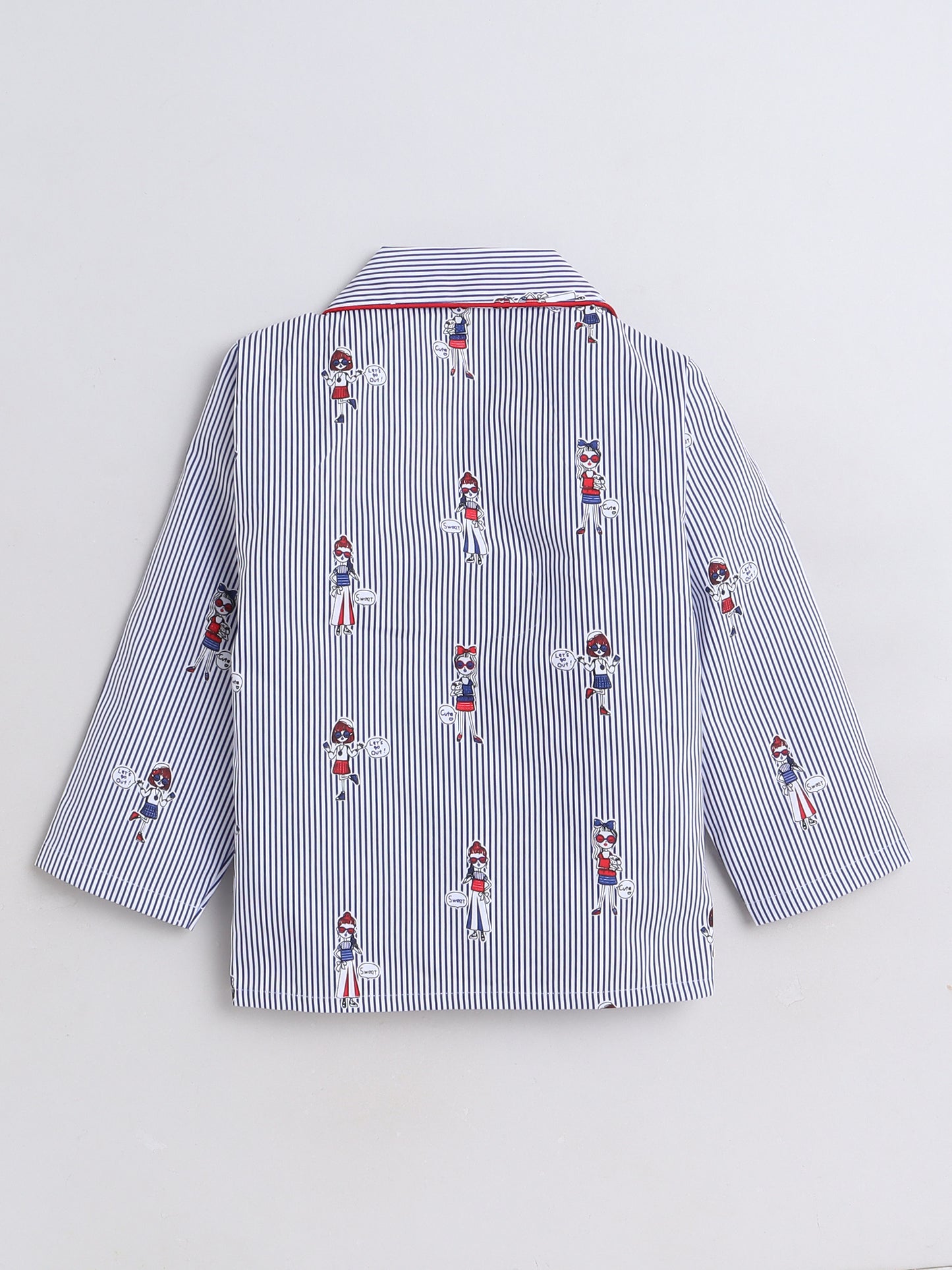 Stripes Printed Printed Full Sleeves Lounge Wear Night Suit Set For Kids Blue