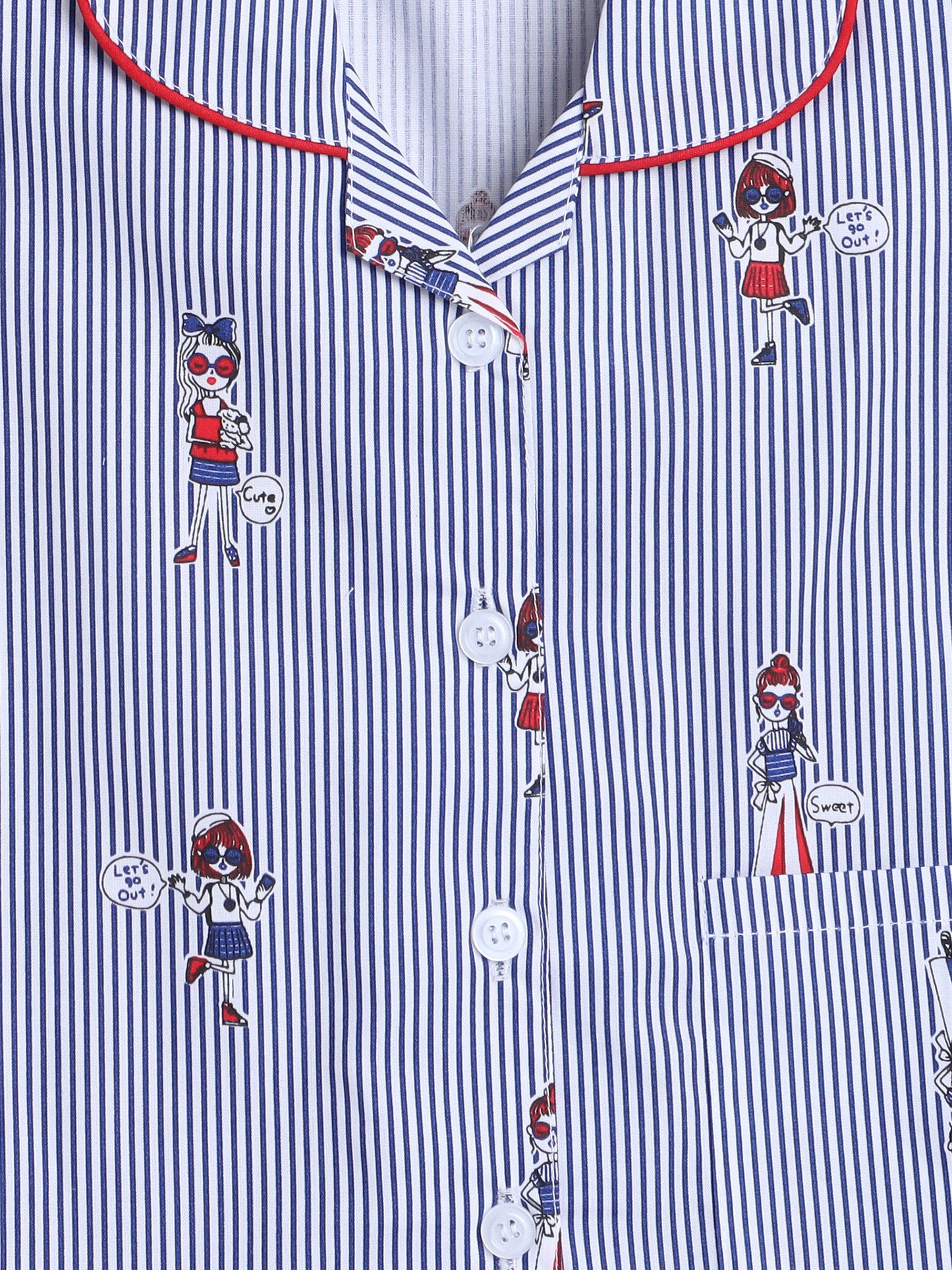 Stripes Printed Printed Full Sleeves Lounge Wear Night Suit Set For Kids Blue