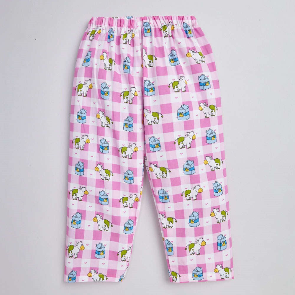 Cow Printed Half Sleeves Top and Shorts Set Night Suit Set For Kids Pink