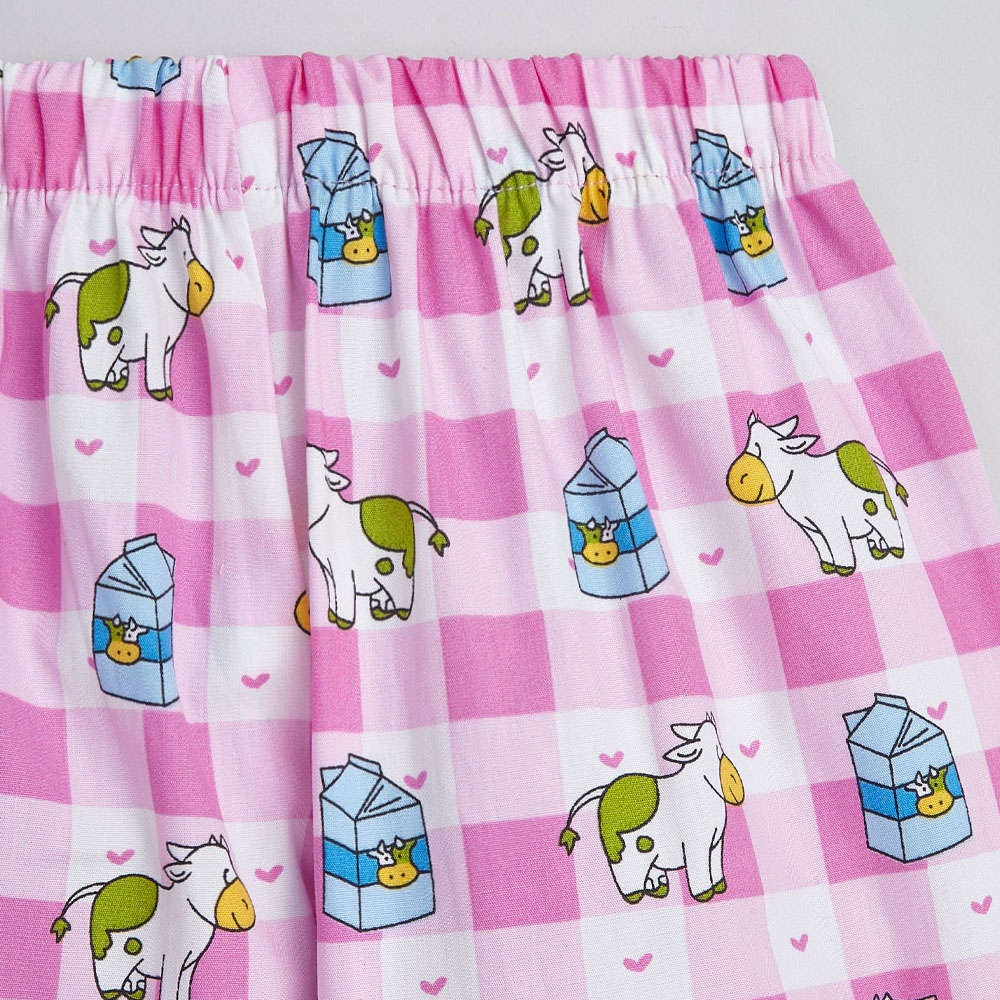 Cow Printed Half Sleeves Top and Shorts Set Night Suit Set For Kids Pink