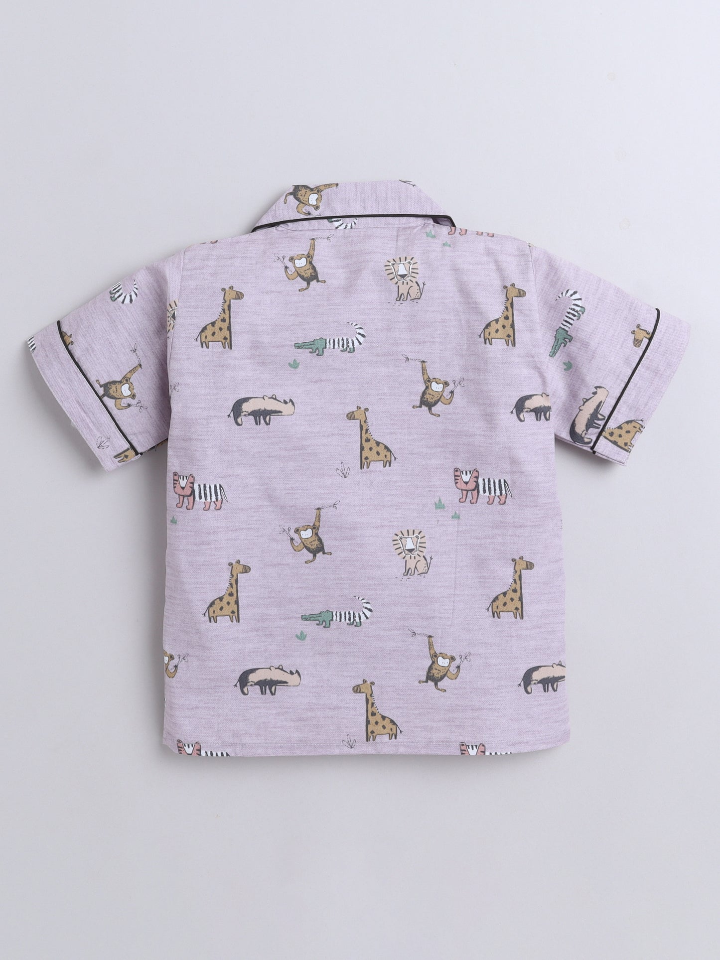 Animal Printed Cotton Half Sleeves Shirt and Shorts Set Night Suit Set For Kids Pink