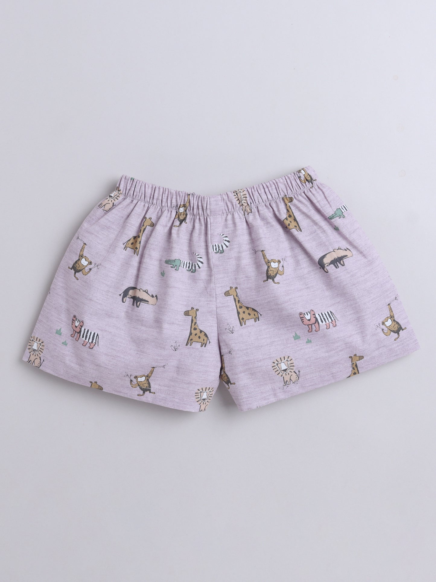 Animal Printed Cotton Half Sleeves Shirt and Shorts Set Night Suit Set For Kids Pink