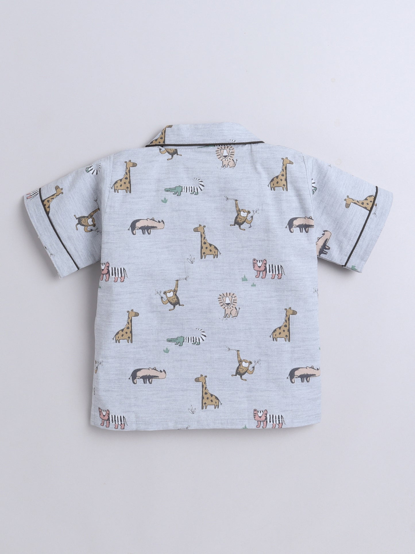 Animal Printed Cotton Half Sleeves Shirt and Shorts Set Night Suit Set For Kids Grey
