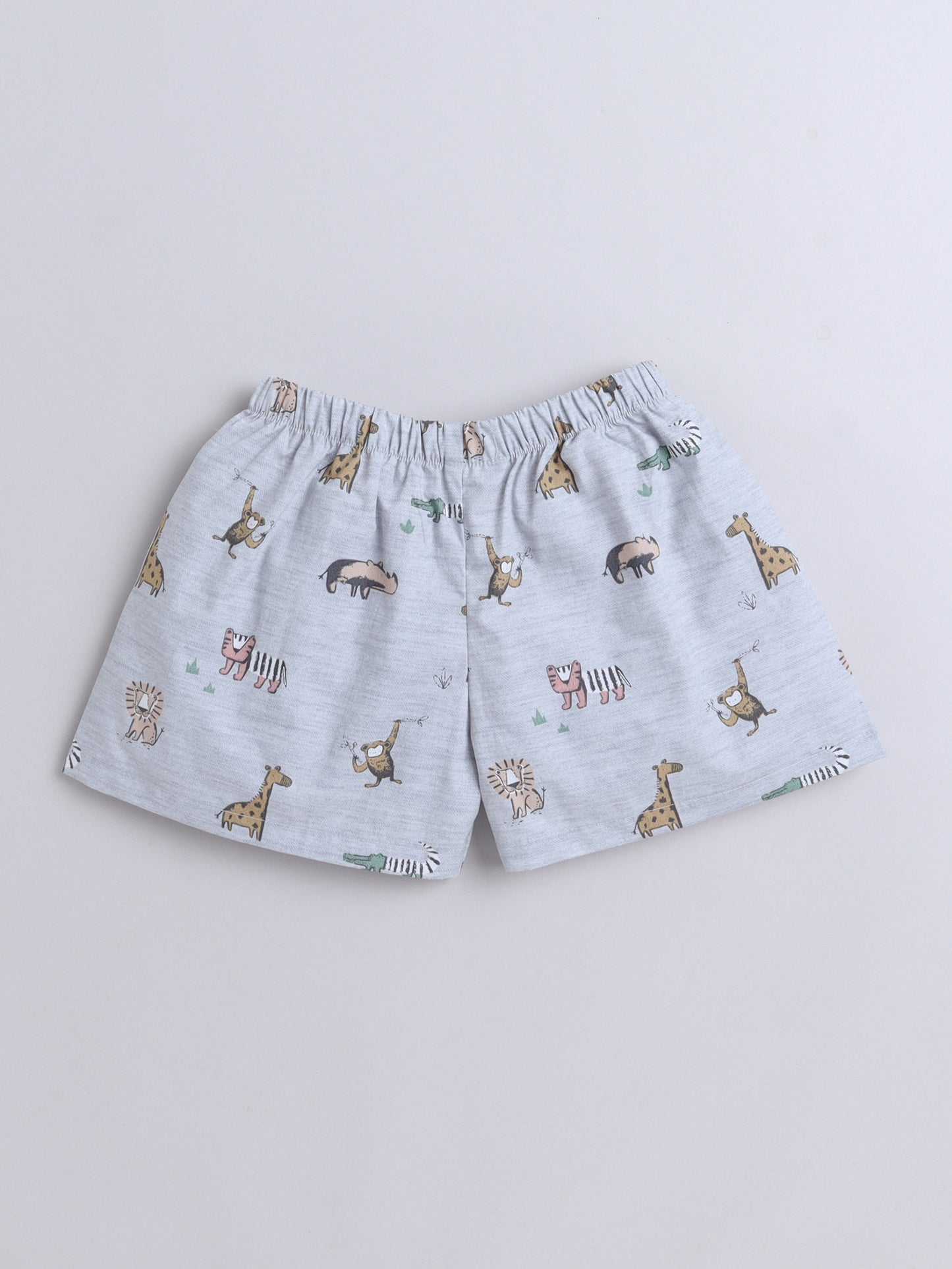 Animal Printed Cotton Half Sleeves Shirt and Shorts Set Night Suit Set For Kids Grey