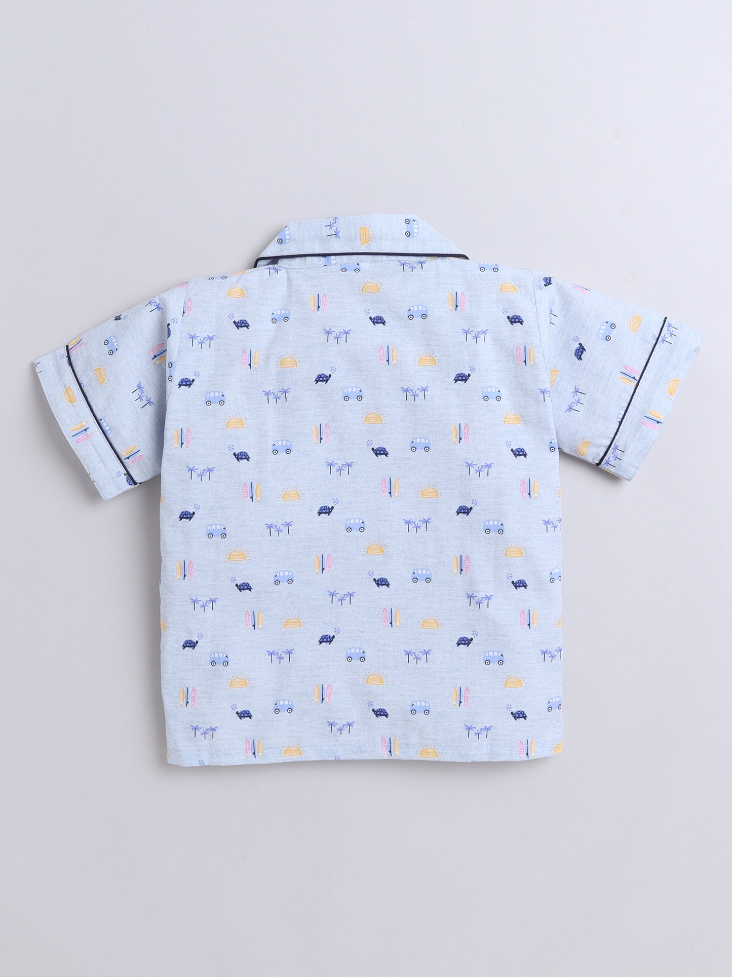 Animal Printed Cotton Half Sleeves Shirt and Shorts Set Night Suit Set For Kids Blue