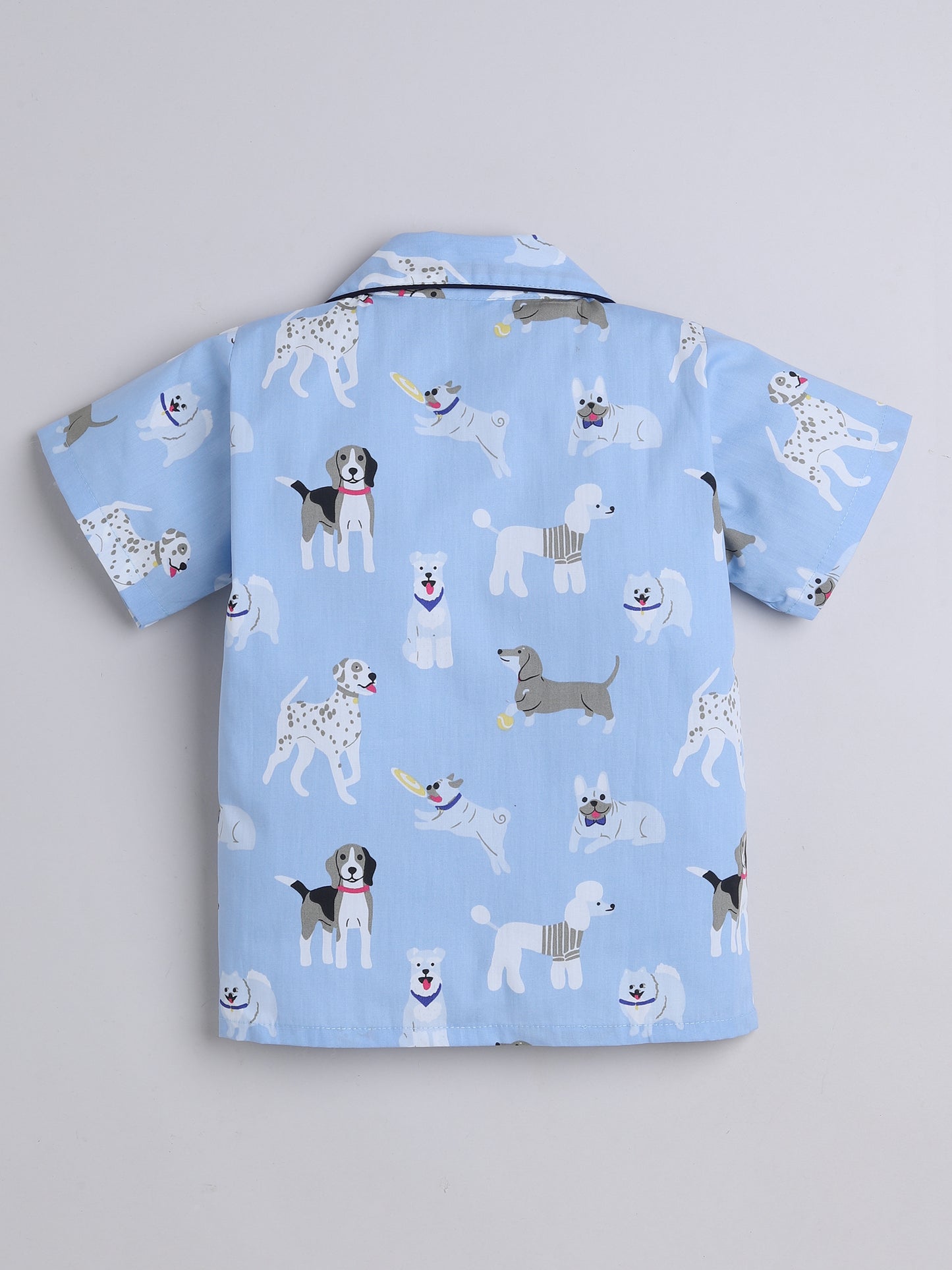 Half Sleeves Puppy Printed Night Suit Set Blue