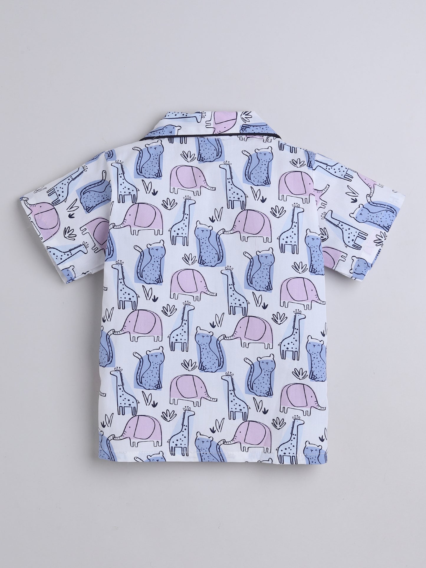 Half Sleeves Animal Printed Night Suit Set Blue-ns