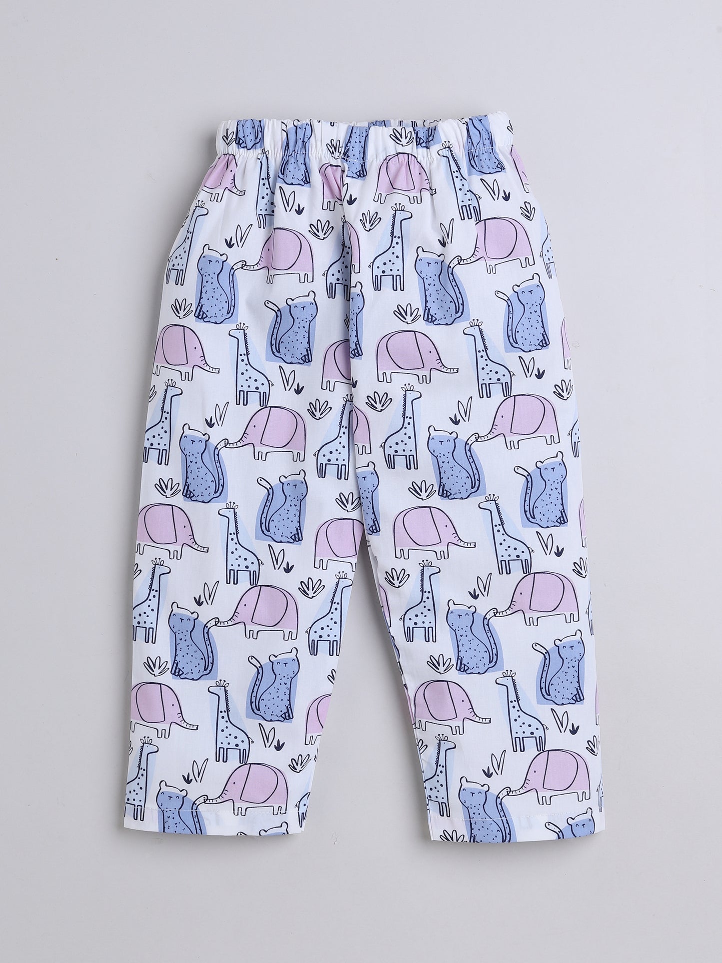 Half Sleeves Animal Printed Night Suit Set Blue-ns