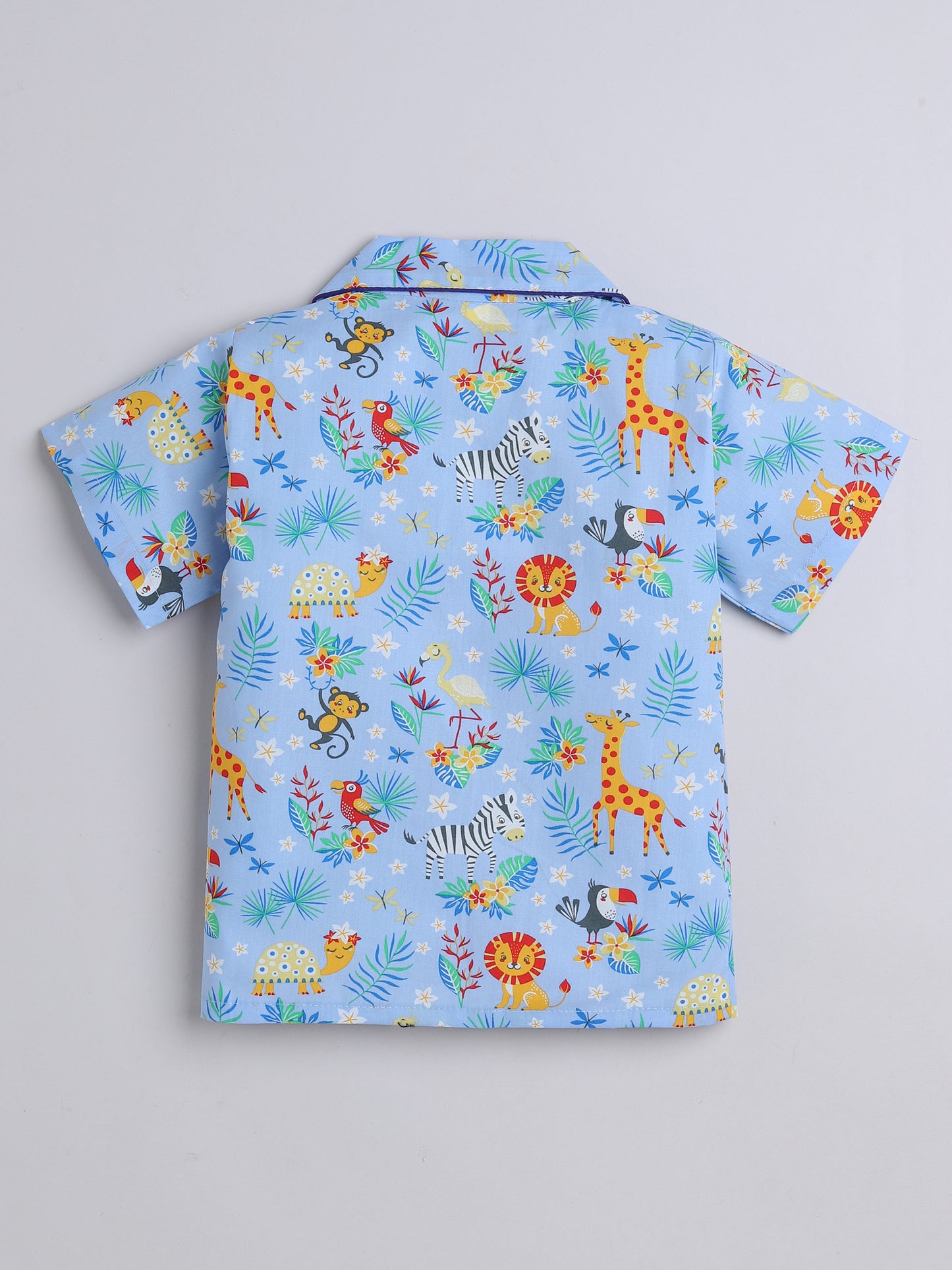 Half Sleeves Animal Printed Night Suit Set Blue-nsb