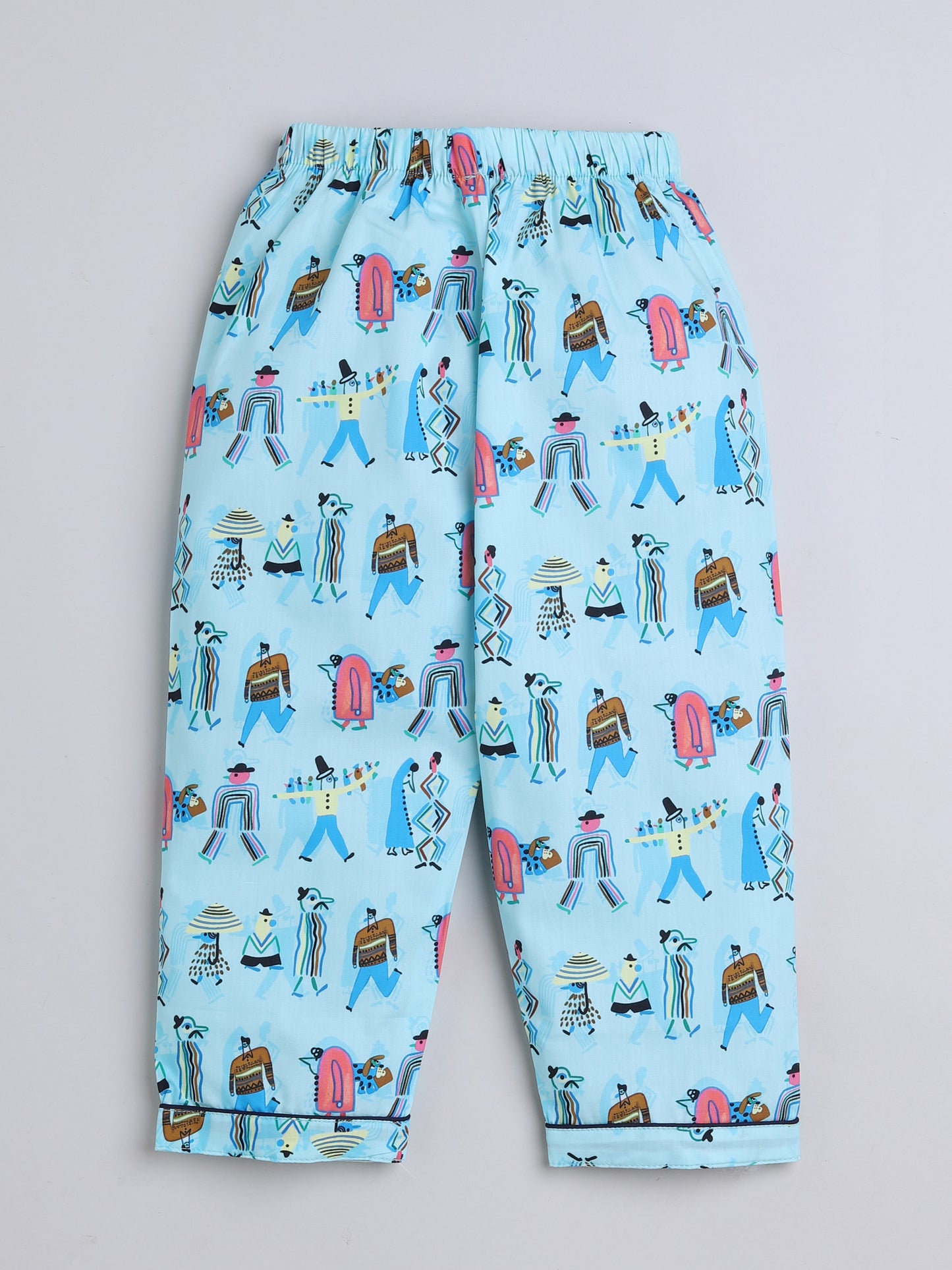 3/4 Human Printed Night Suit Set Blue