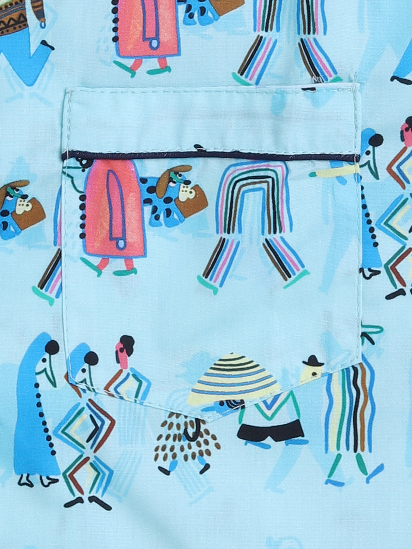 3/4 Human Printed Night Suit Set Blue
