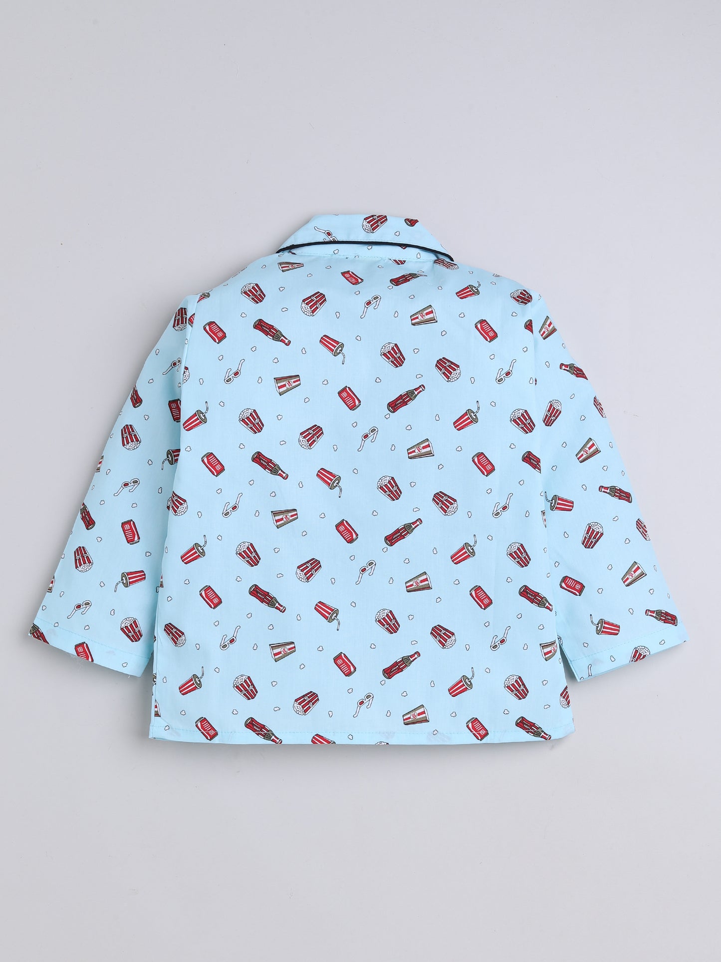 3/4 Sleeves Popcorn Print Night Suit Set Blue