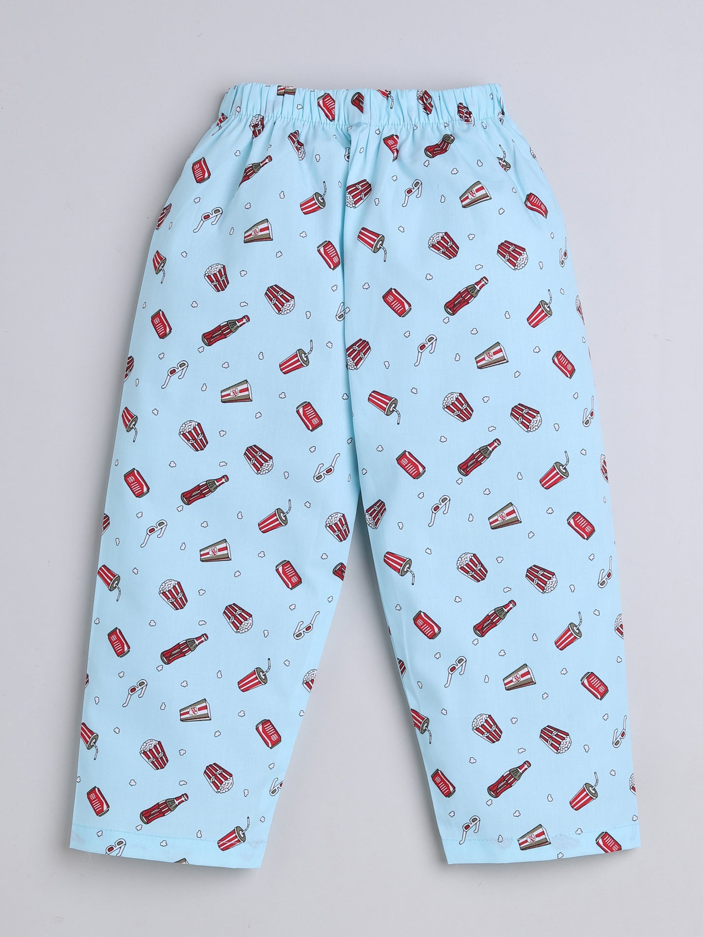 3/4 Sleeves Popcorn Print Night Suit Set Blue
