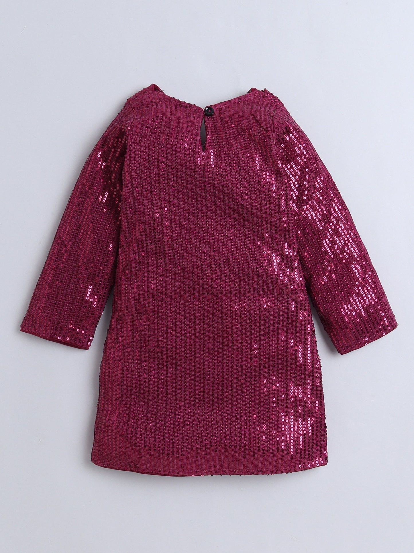 Three Fourth Sleeves Sequins Embellished Dress - Wine