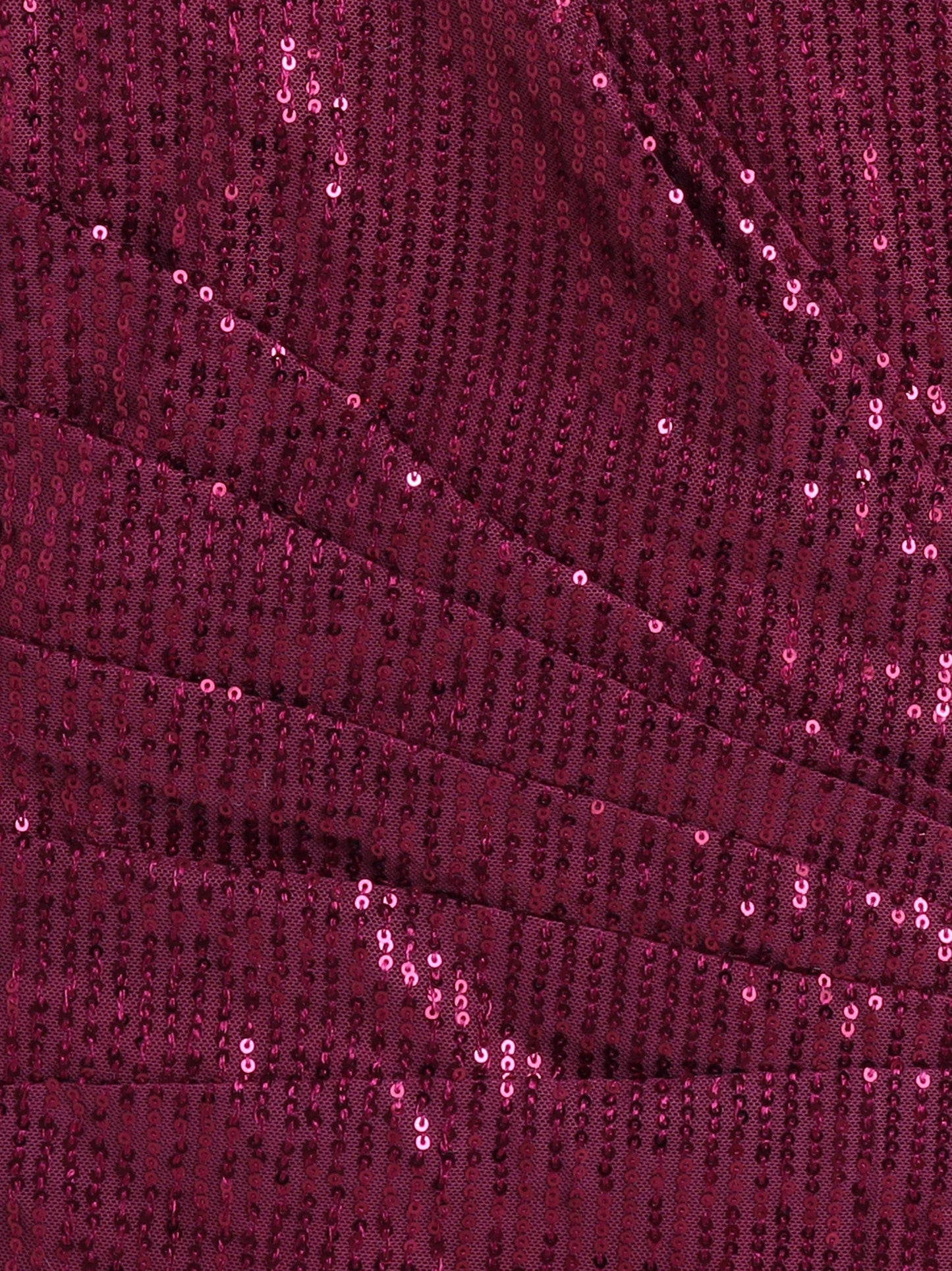 Three Fourth Sleeves Sequins Embellished Dress - Wine