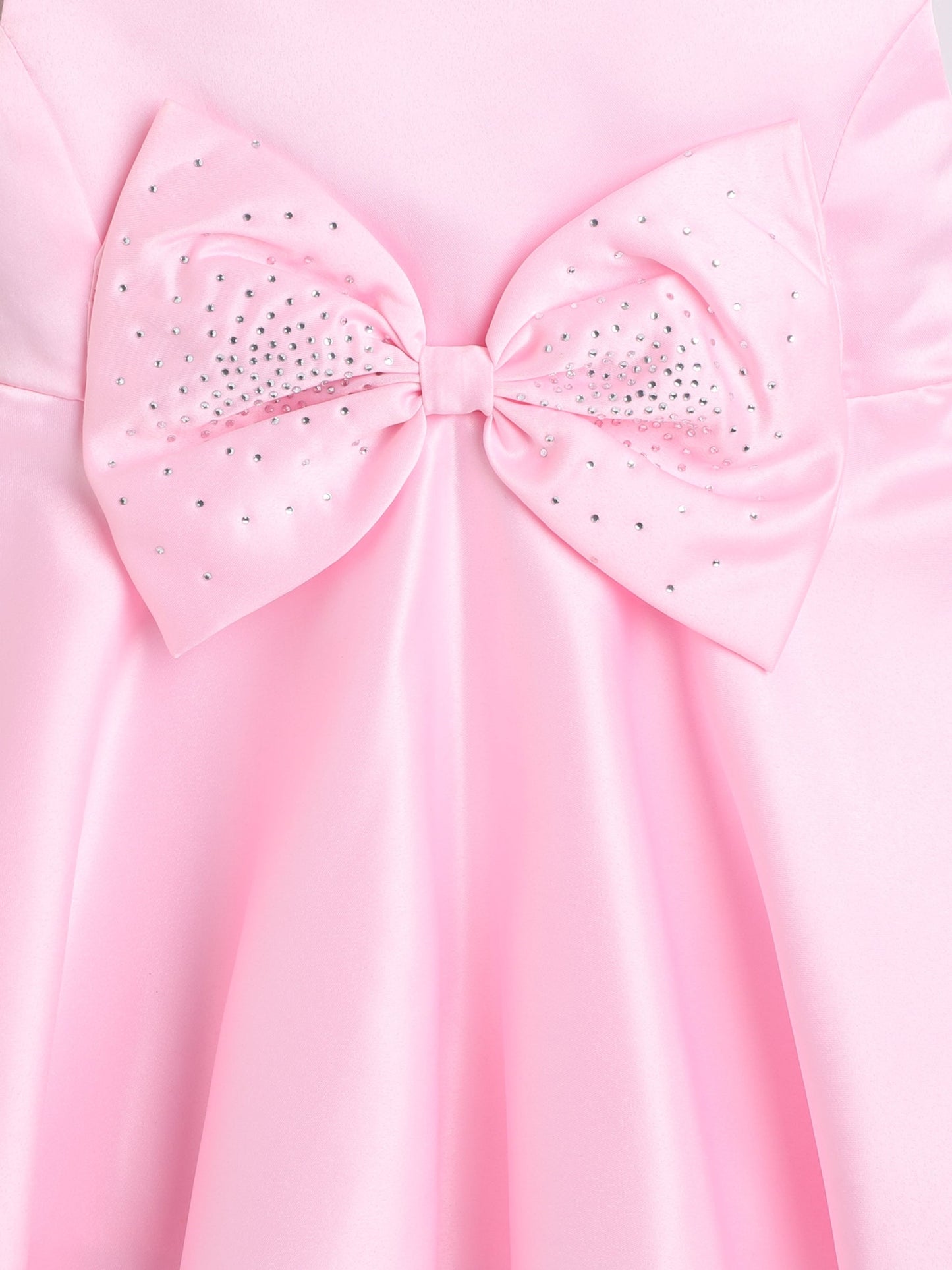 The Magic Wand Sleeveless Bow Embelished Fit & Flare Party Dress For Girls Baby Pink