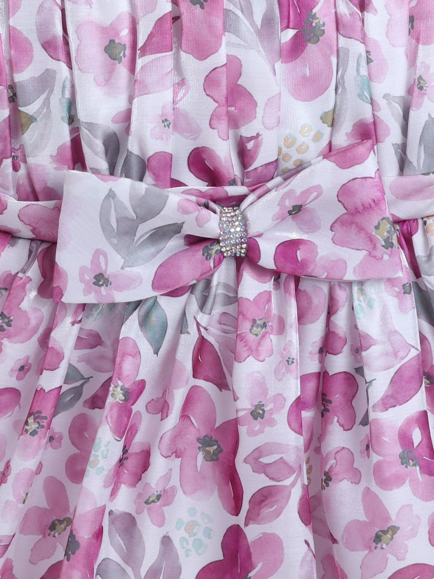 One Shoulder Floral Printed Bow Applique Dress - Wine