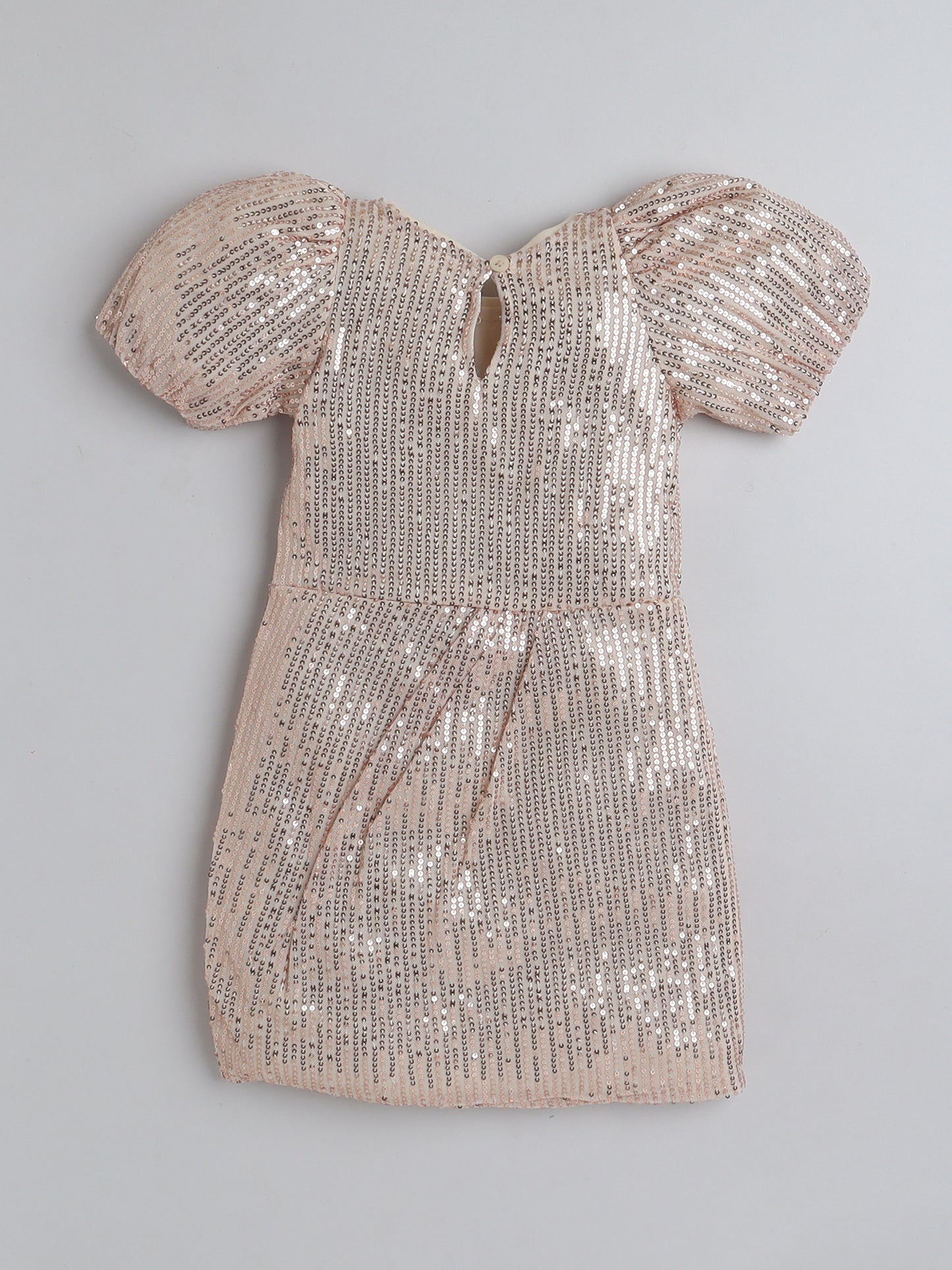 Half Sleeve Sequins-& Bow Embelsihed Party Dress - Beige