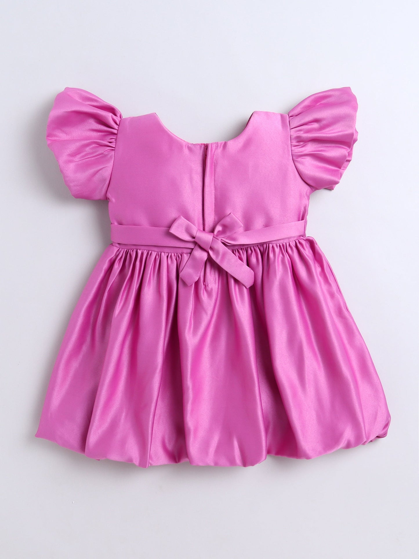 The Magic Wand Puff Sleeve with Bow Applique Fit & Flared Party Dress Pink