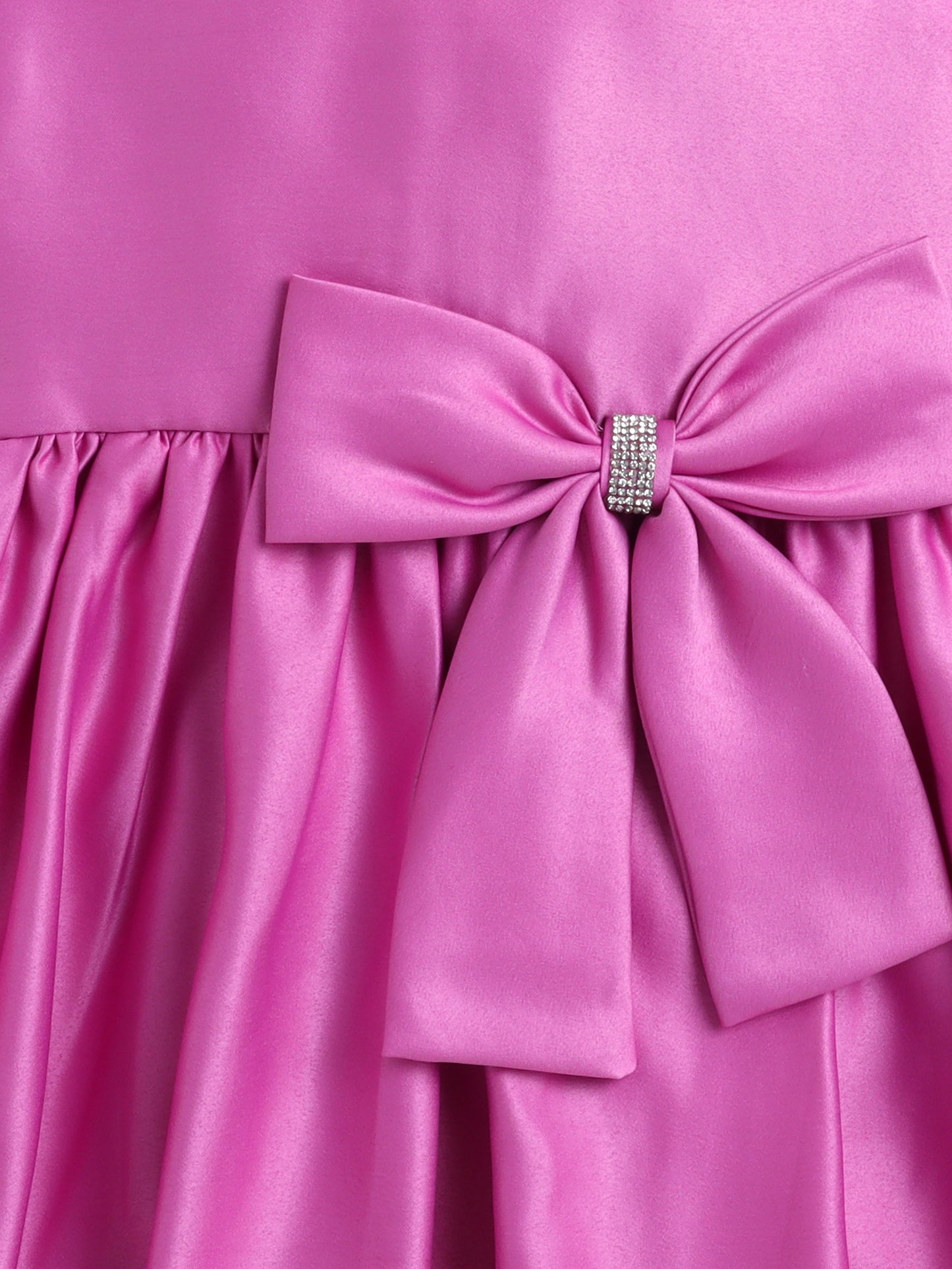 The Magic Wand Puff Sleeve with Bow Applique Fit & Flared Party Dress Pink