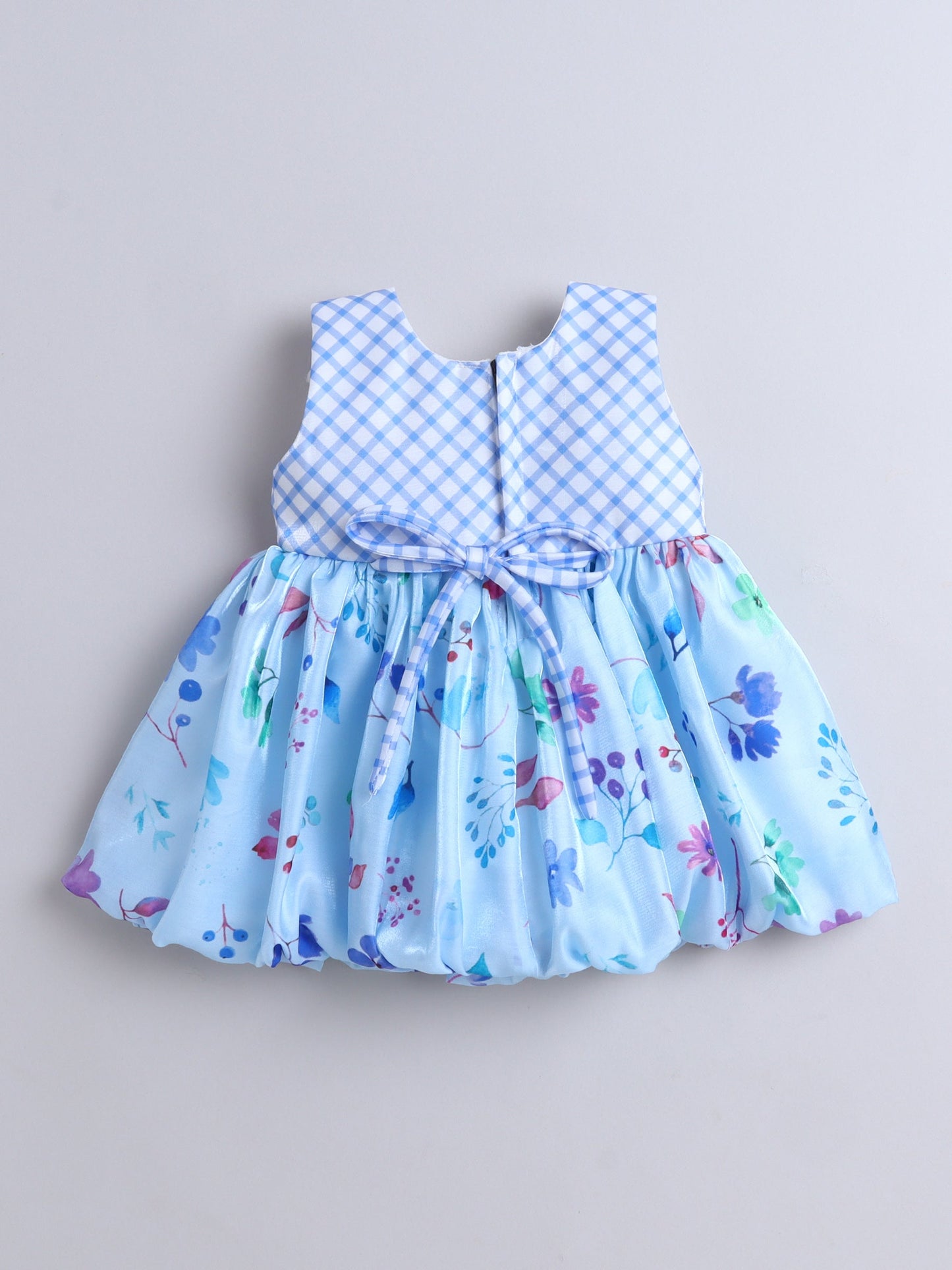 The Magic Wand Sleeveless Bow Applique Floral Printed Dress- Blue
