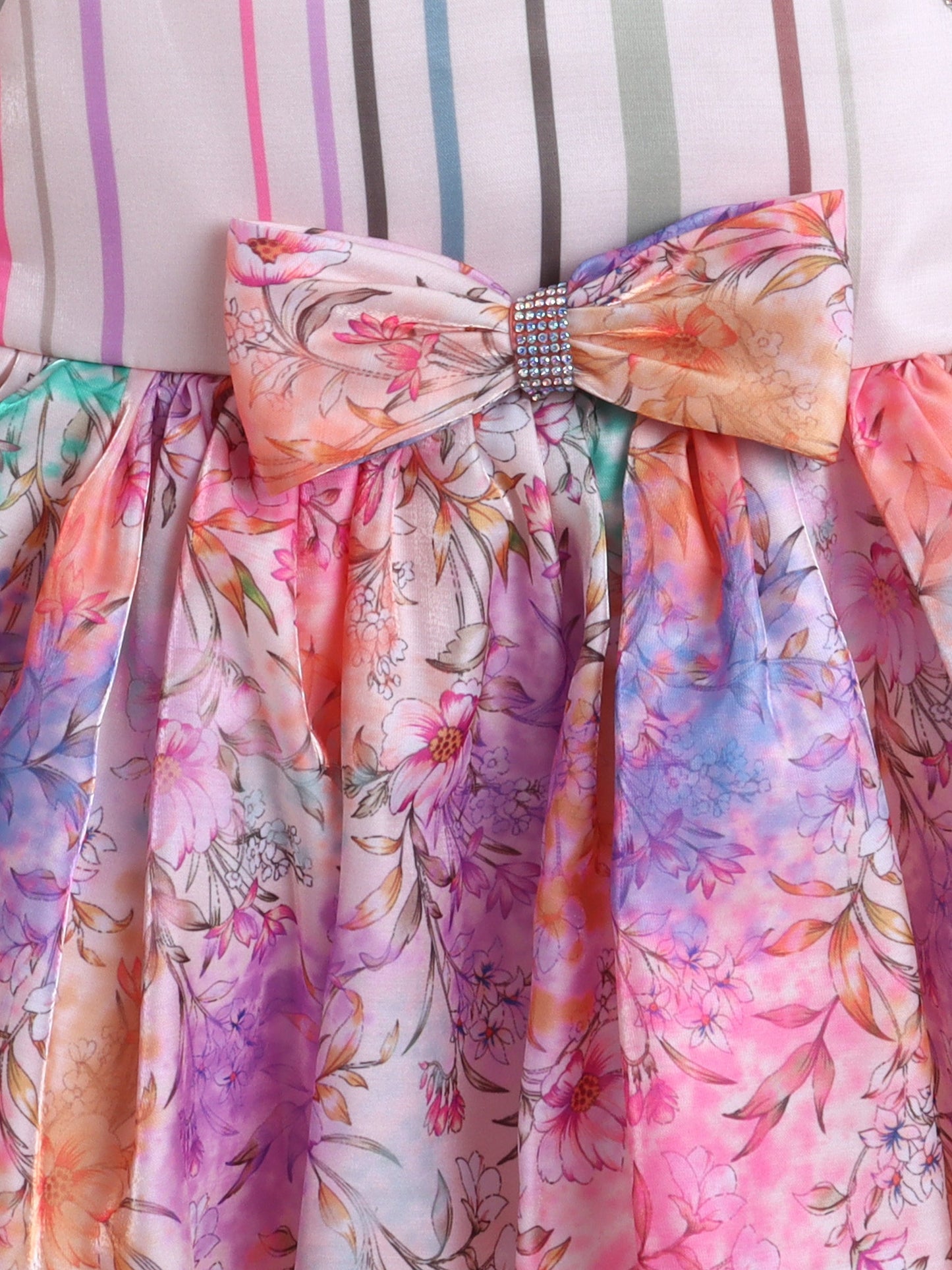 The Magic Wand One Shoulder Bow Applique All Over Printed Dress - Pink