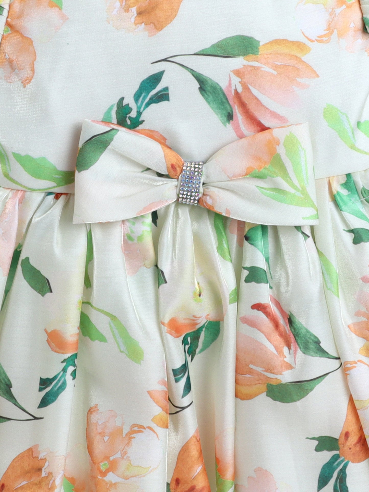 The Magic Wand Puff Sleeves Bow Applique Floral Printed Dress - Green