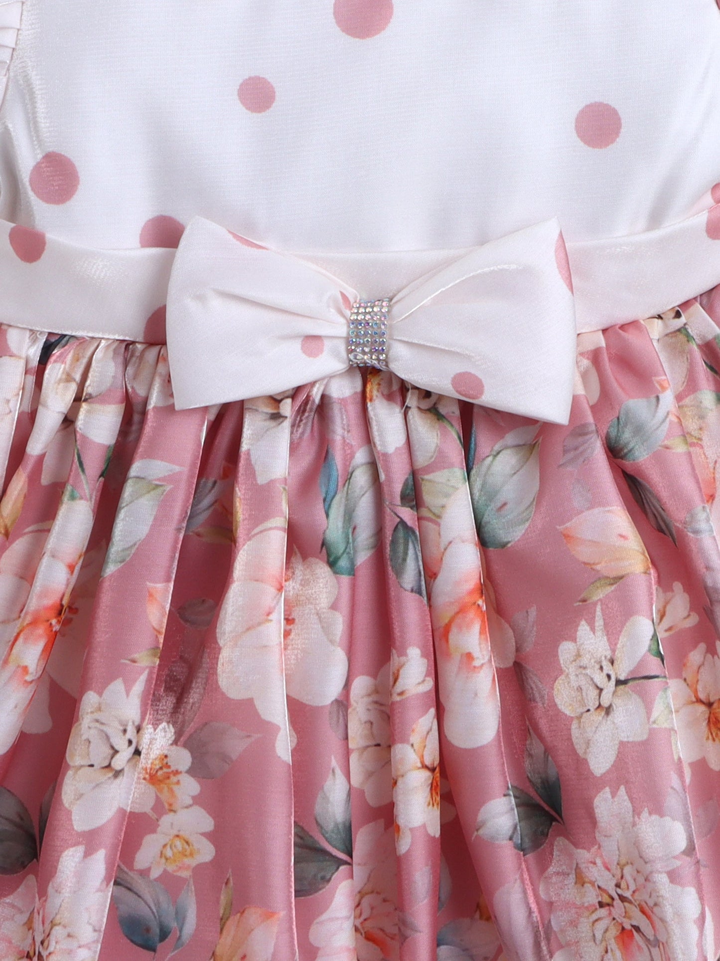Puff Sleeves Bow Applique Floral Printed Dress - Onion Pink