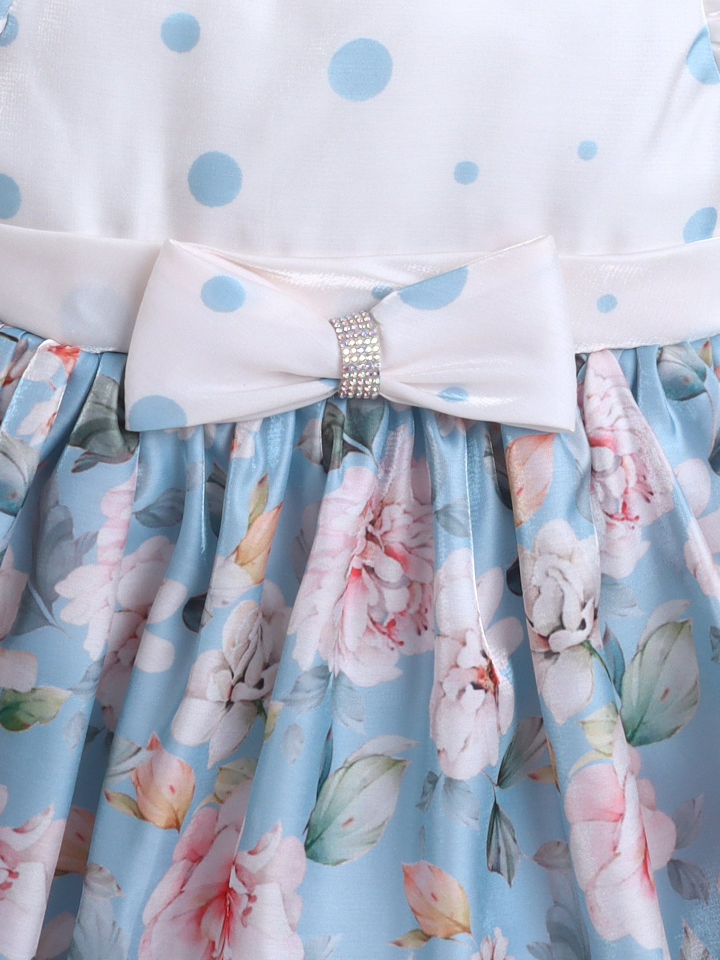 The Magic Wand Puff Sleeves Bow Applique Floral Printed Dress Blue