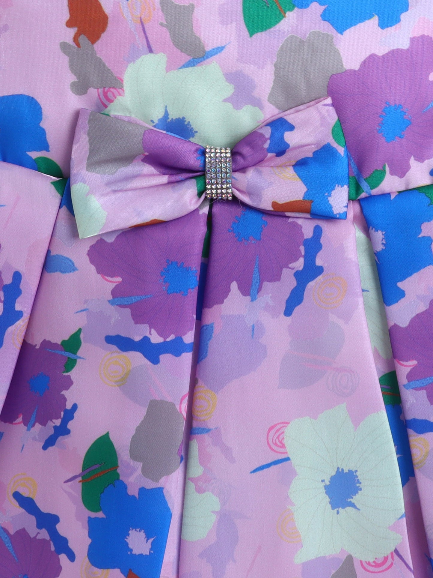 Sleeveless Bow Applique Floral Printed Dress - Purple