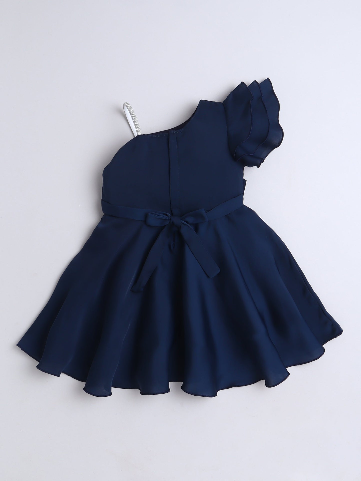 The Magic Wand Solid One Shoulder Party Dress -Navy Blue