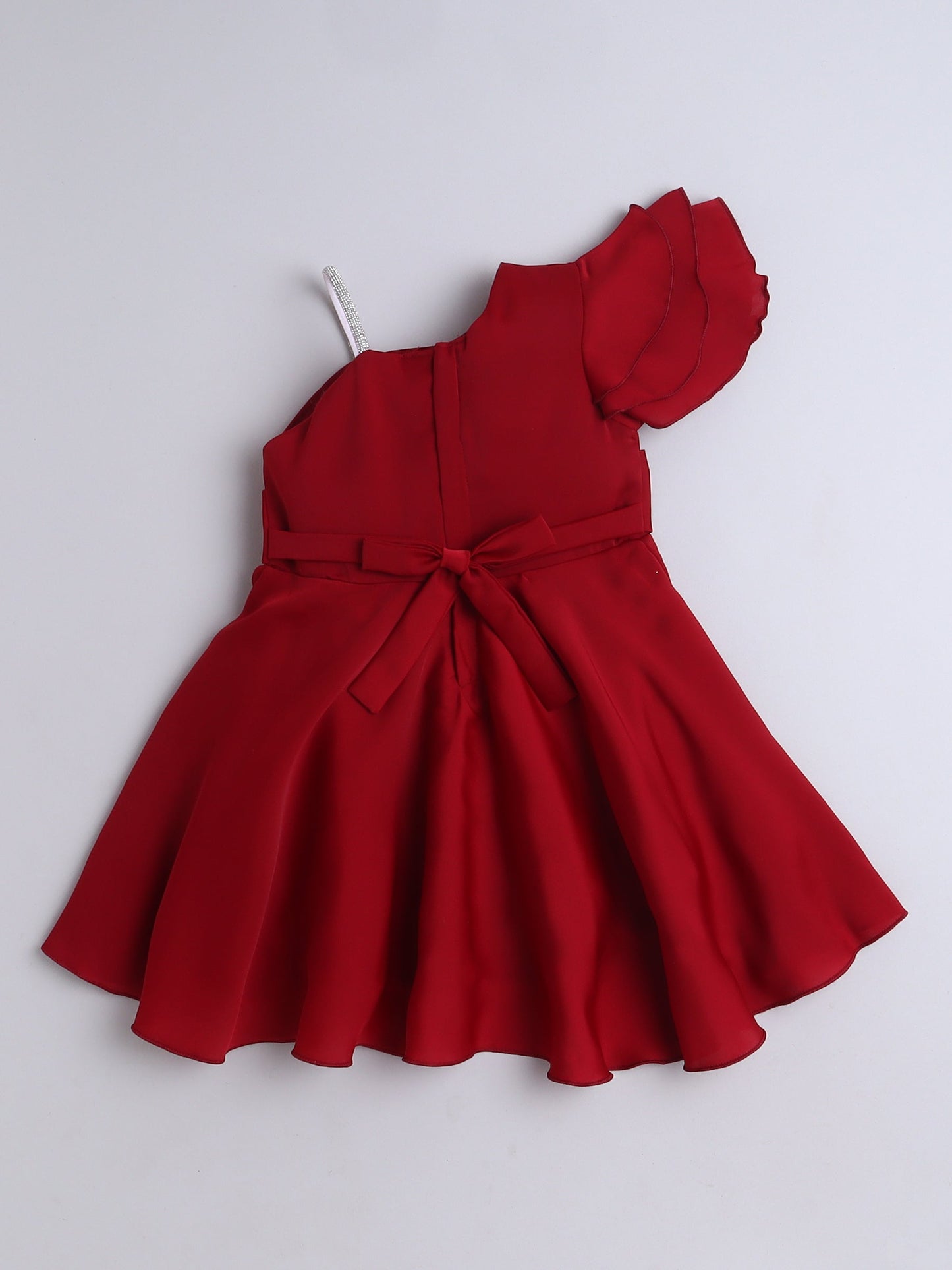 The Magic Wand Solid One Shoulder Party Dress - Red