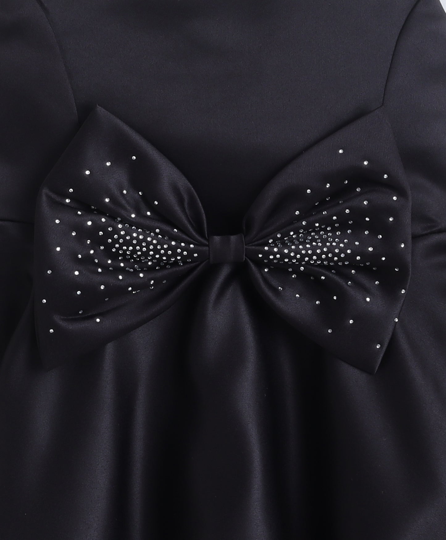 The Magic Wand Woven Sleeveless Stone Embellished Bow Applique Detailed Dress - Black