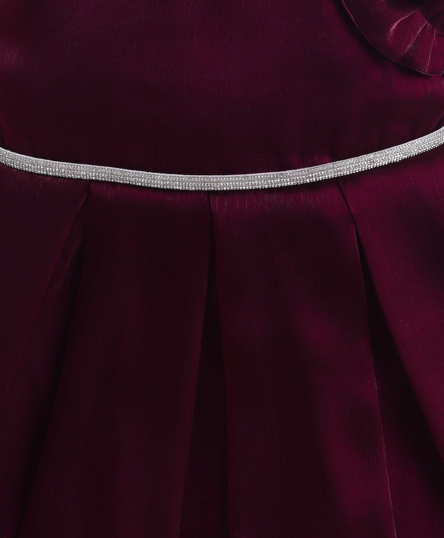 The Magic Wand Woven One Shoulder Ruffle Sleeve Flared Party Gown With Diamonte Waistband - Wine