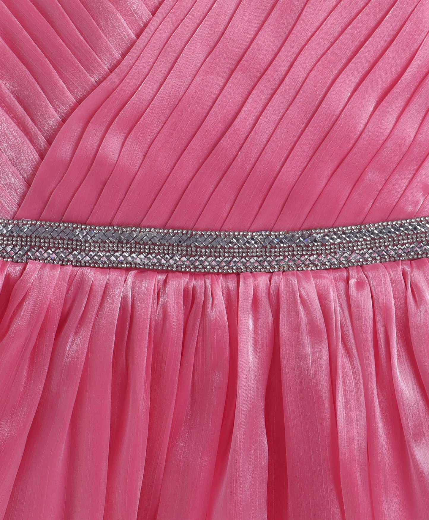 The Magic Wand Woven Sleeveless Flared Party Gown With Embellished Waist And Pleated Bodice - Pink