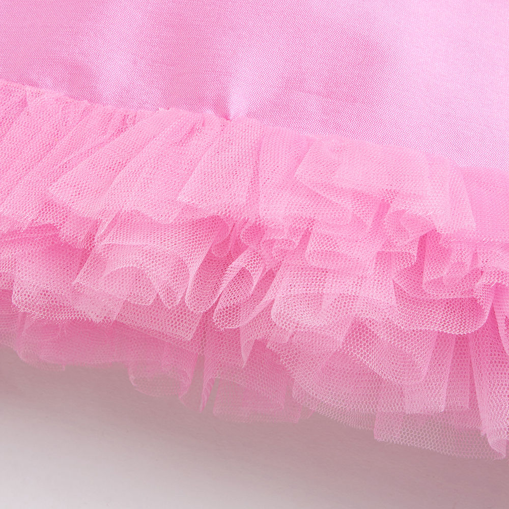 Sequins Peter Pan Collar Sleeveless Party Wear Dress Frock With Net Ruffles - Pink