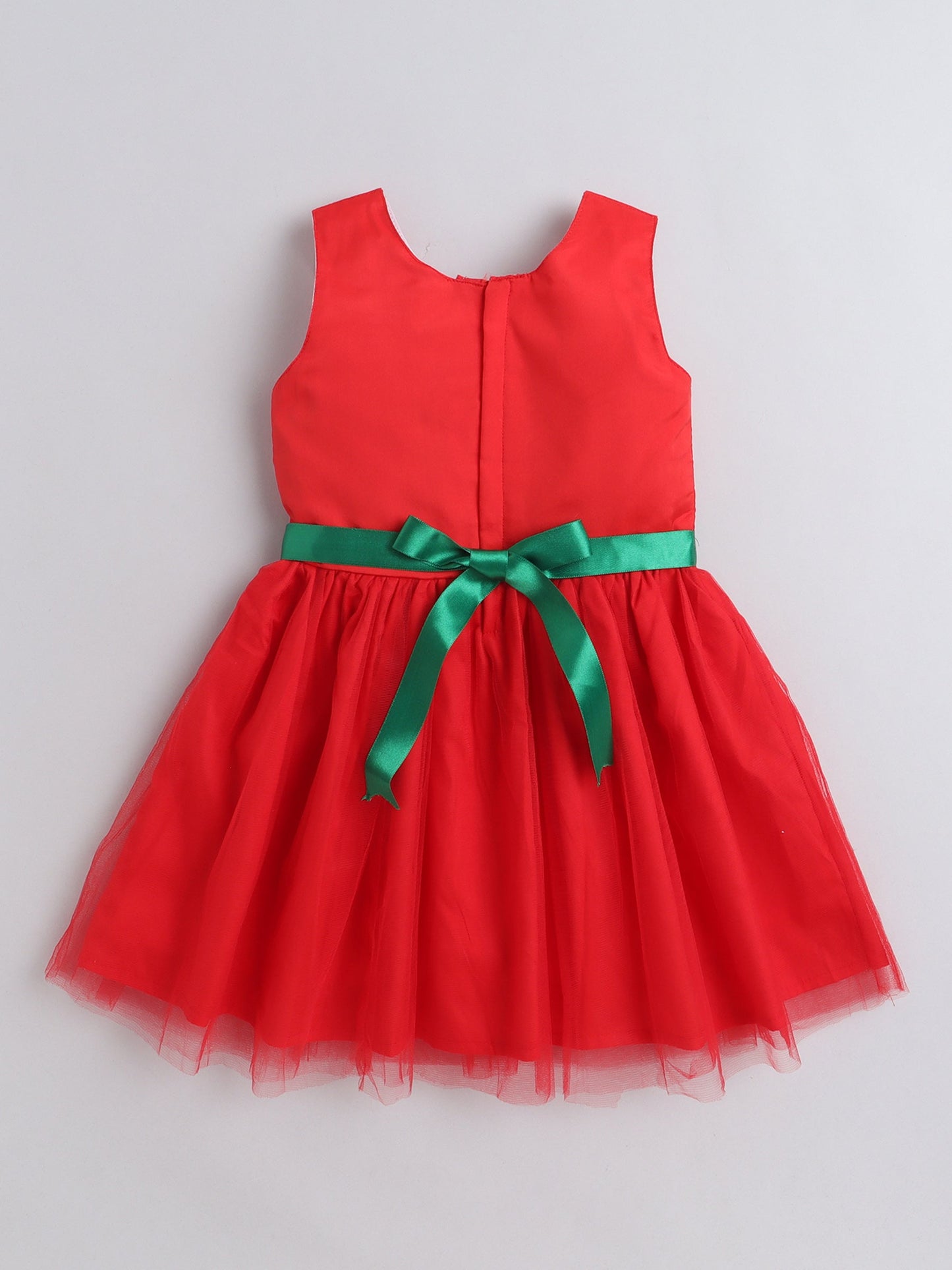 The Magic Wand Solid Sleeveless Party Wear Dress With Contrast Lace Band Red