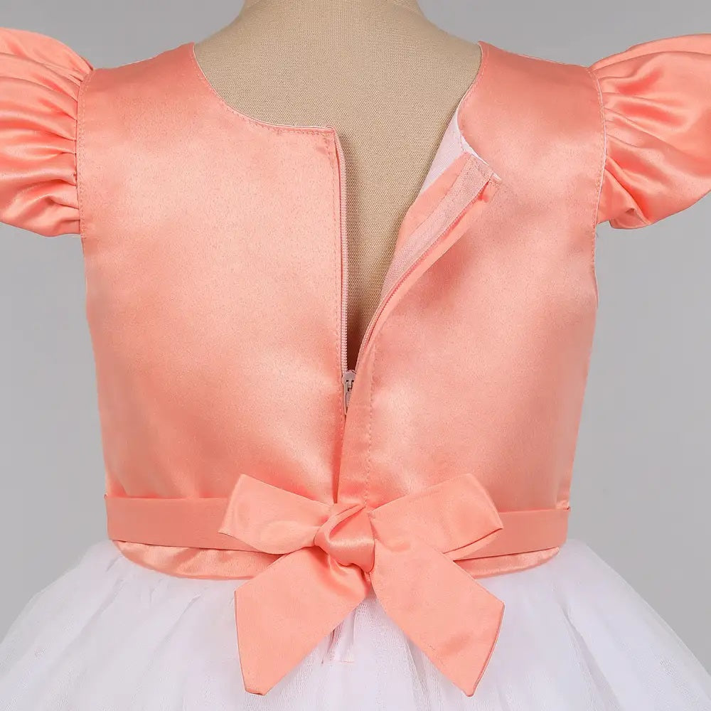 Cap Sleeves Pearl Net Tulle Party Wear Dress Peach