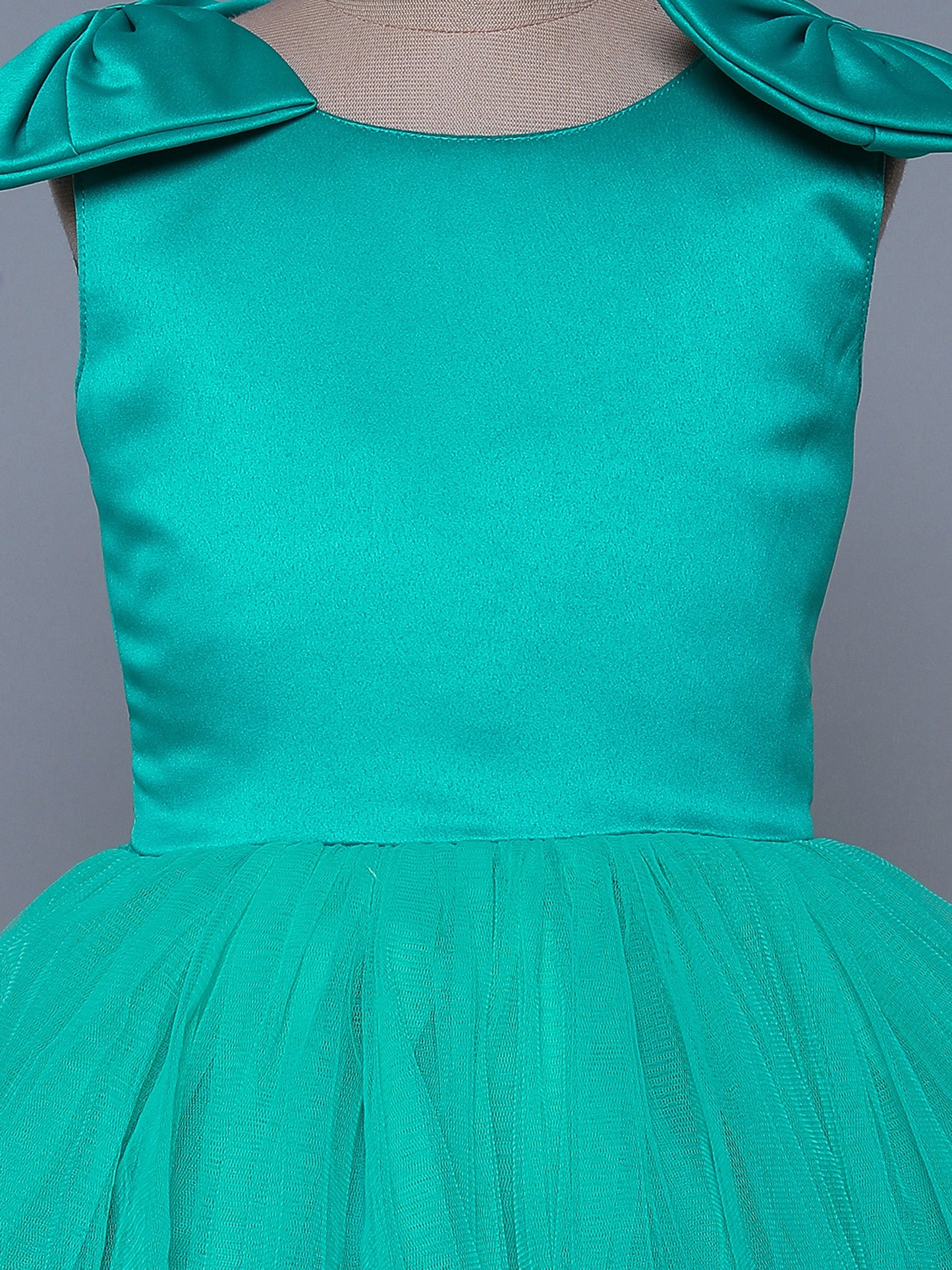 The Magic Wand Shiny Sleeveless Layered Party Dress With Bow Applique On The Shoulders For Girls - Sea Green