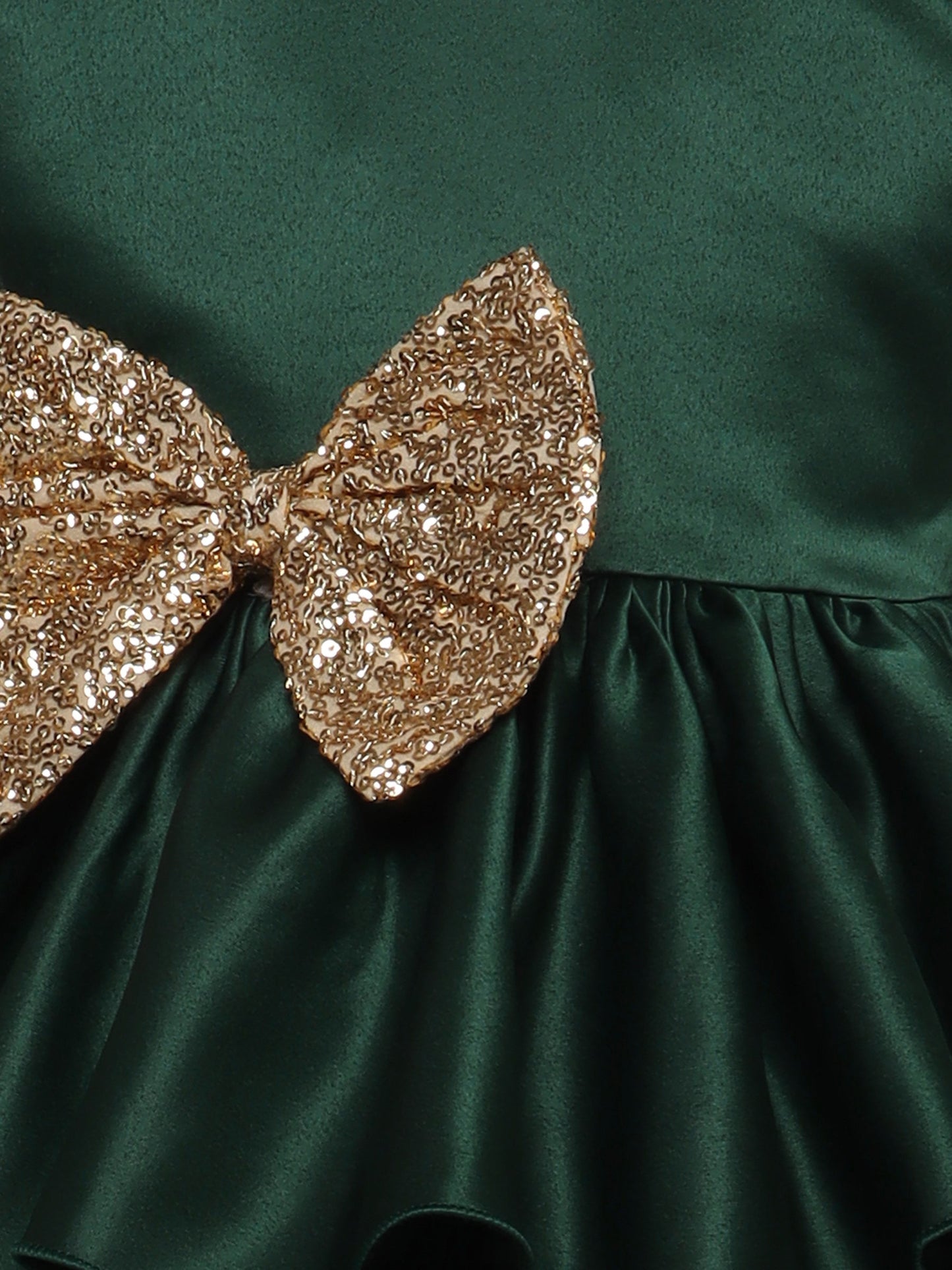 Sequins Embellished Bow Detail With Tulle Layered Party Dress- Bottle Green