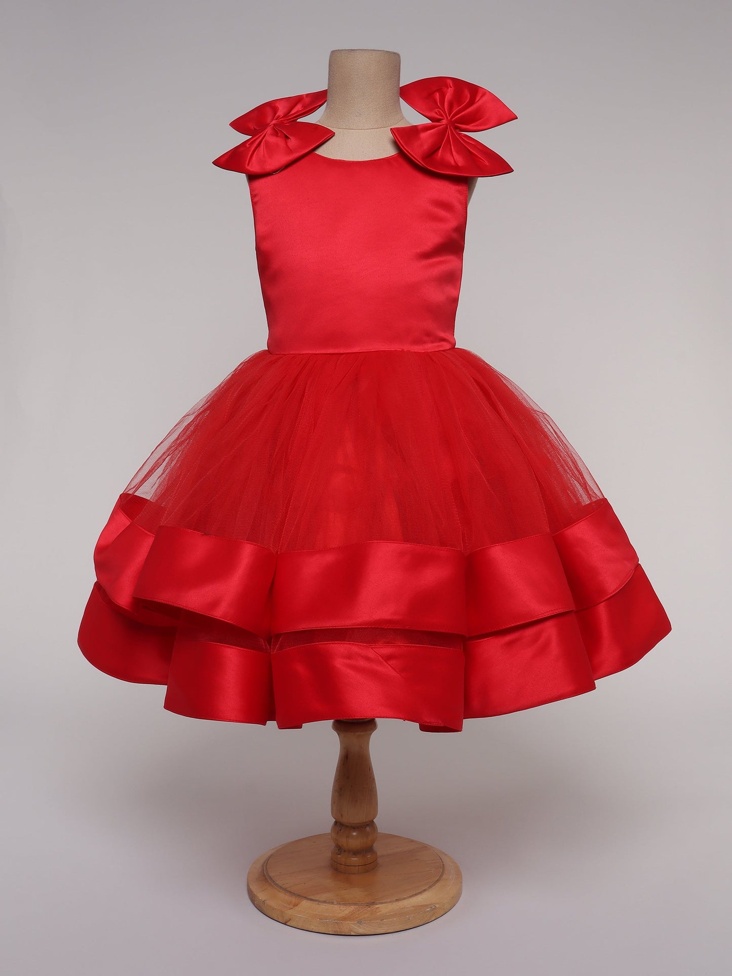 The Magic Wand Shiny Sleeveless Layered Party Dress With Bow Applique On The Shoulders For Girls Red